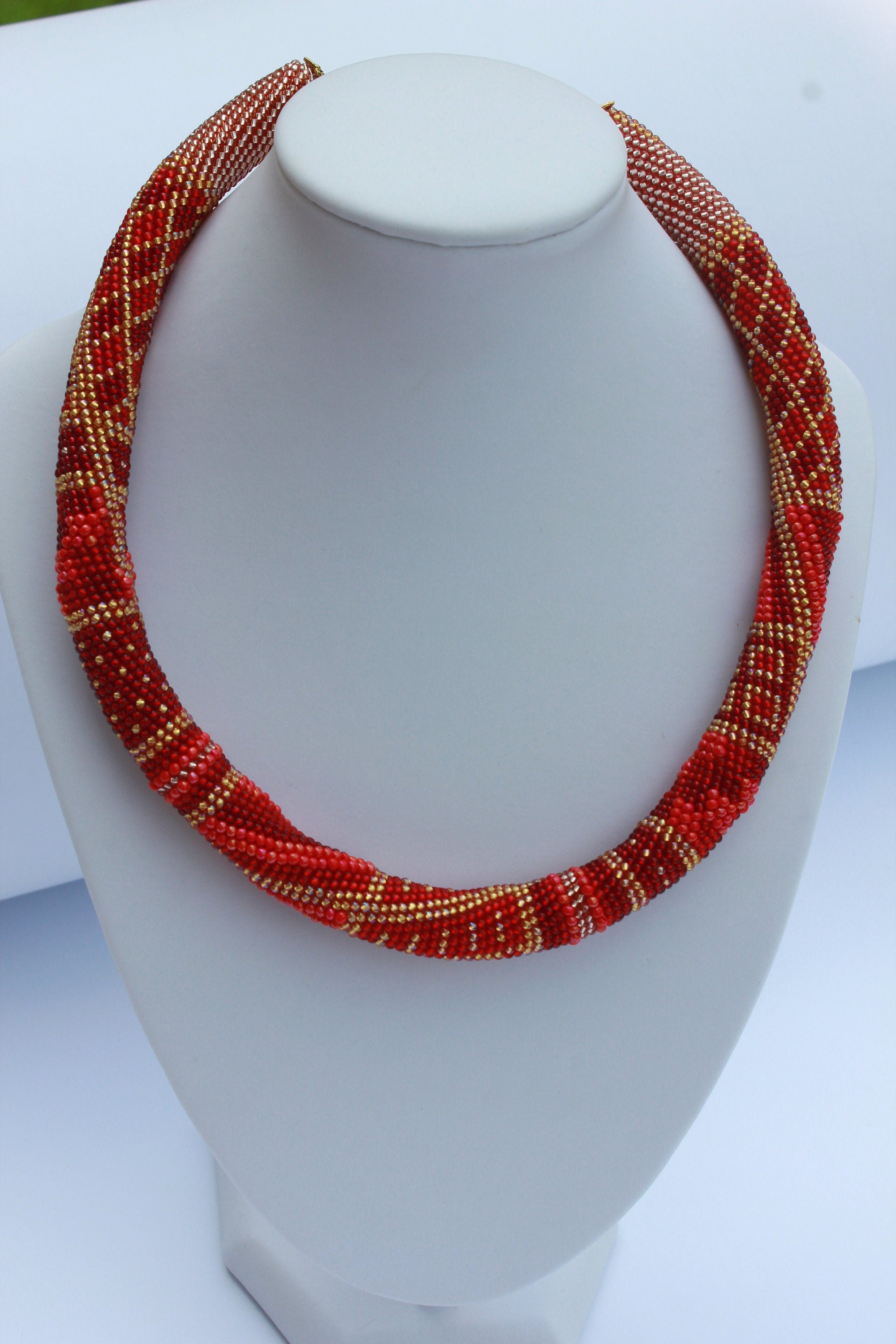 Birthday gift for her, red necklace, beaded choker, patchwork necklace, girlfriend birthday present, bridesmaid necklace, handmade jewelry