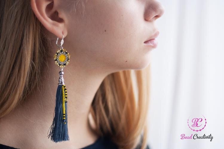 Handmade Emerald Green Swarovski Crystal Silk Tassel Earrings for Women 3-6 inch Long Custom Tassel Color