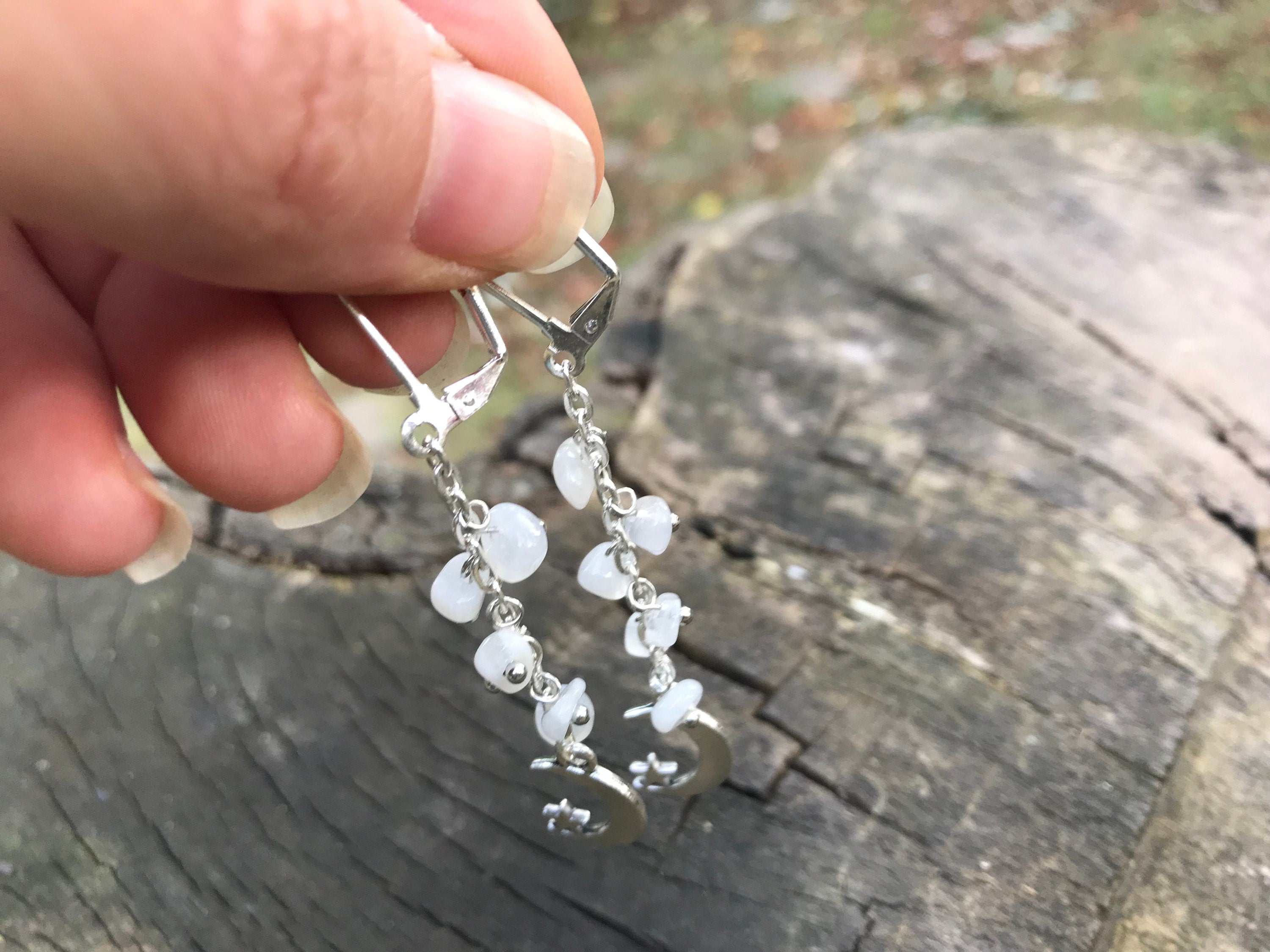 Acotar Moonstone celestial earrings silver Crescent Moon and Stars Moon Phase Jewelry birthstone gifts for her Birthstone Jewelry gifts mom