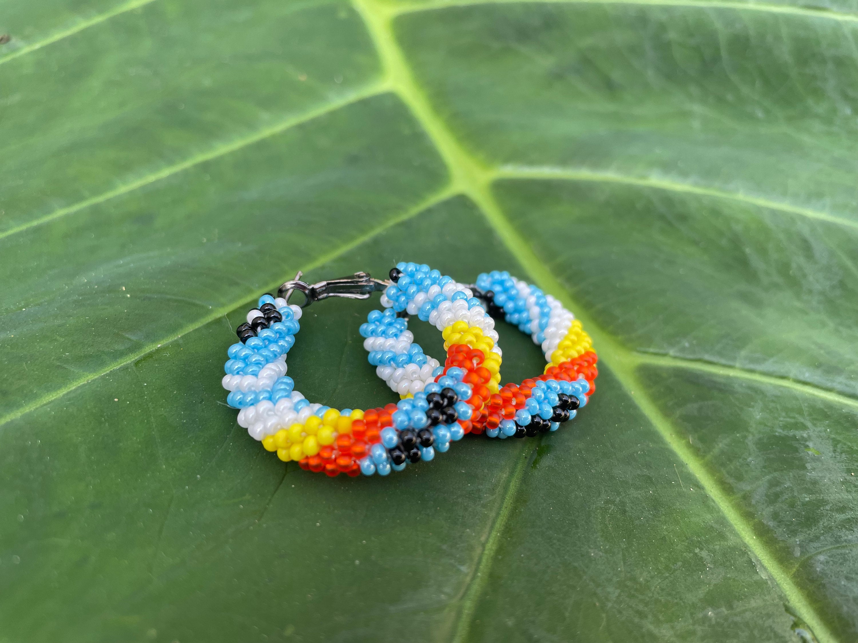 Beaded hoop earrings for her, Turquoise hoop earrings 1.2", Native Americans seed bead earrings, western bridesmaid gifts, Ethnic earrings
