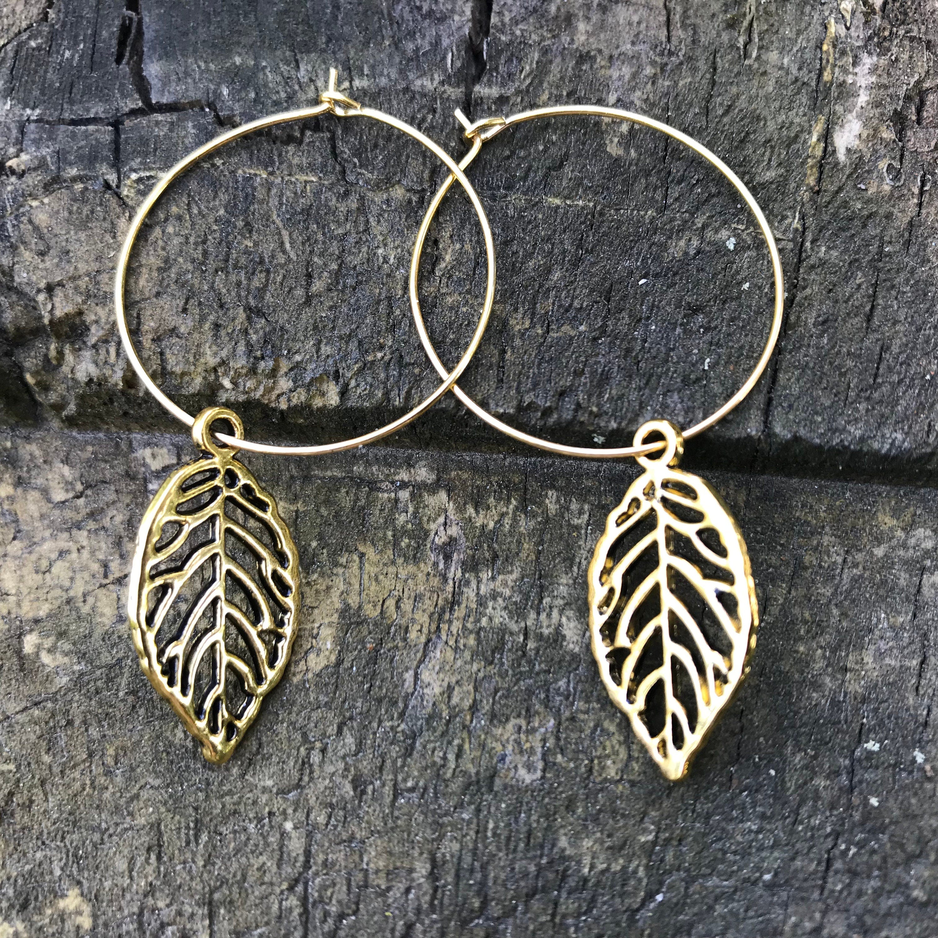 fall earrings gold leaf earrings hoops, woodland jewelry for bridesmaid, autumn accessory for girlfriend, fall present women rustic wedding