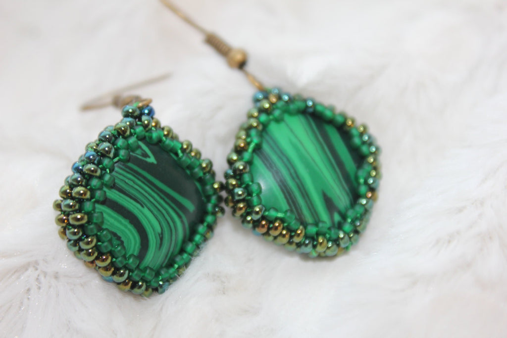 Malachite earrings, crystal earrings, gemstone green stone earrings, simple earrings, dangle square earrings, Mothers Day gift for her mom