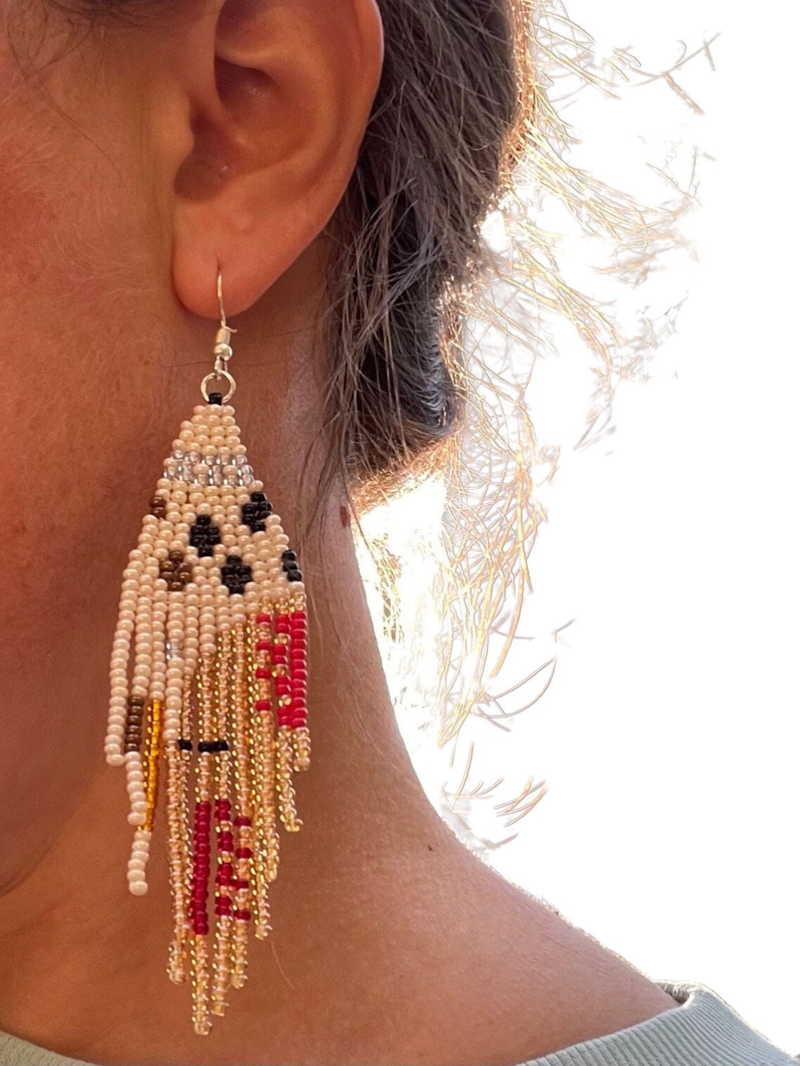 Autumn Fall long seed bead earrings, Abstract Beaded Fringe earrings, Bohemian Earrings, Handmade statement  Dangle earrings, Christmas gift
