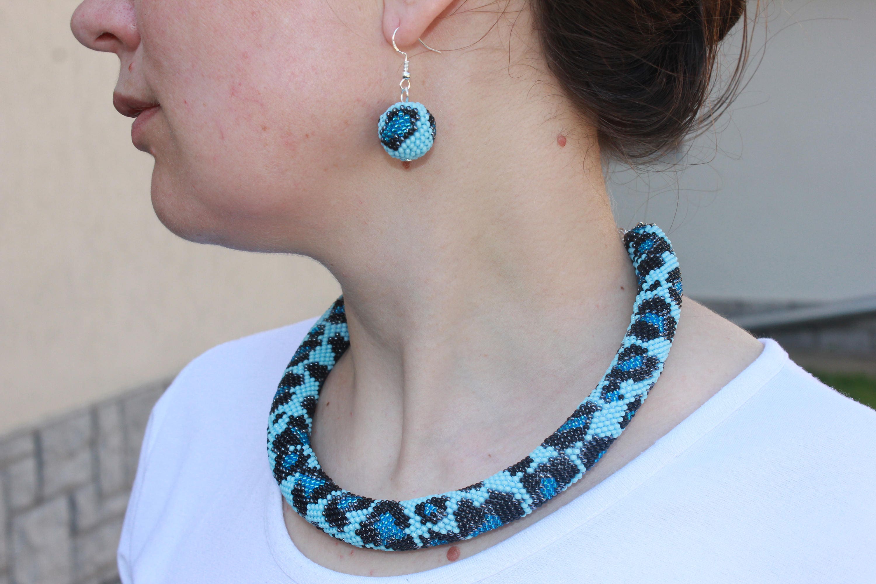 Best gifts for her Hostess gift Christmas gifts Women birthday gift animal necklace rope necklace rope choker bead art jewelry blue necklace