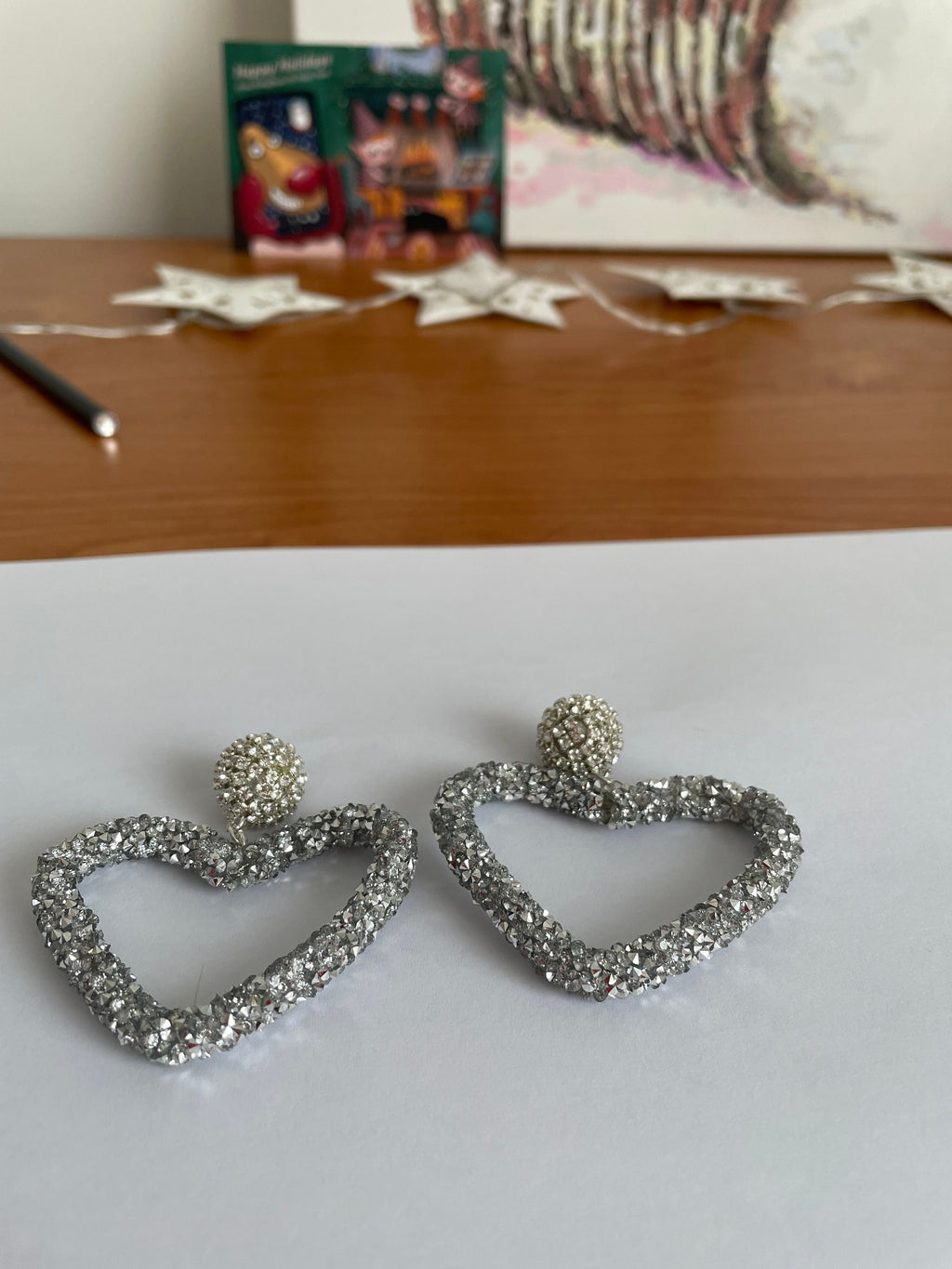 Open Cora Large Hoop Heart Crystal earrings Silver, Drop Earrings Les Bonbon, Big Heart Shaped Rhinestone Statement Earrings gift for her