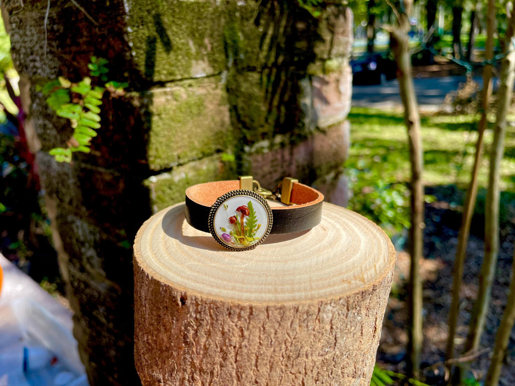 Personalized Birthstone Real Mushroom Fern Bracelets For Him and Her Matching Set Anniversary Bracelet  Couples Gifts leather accessory gift