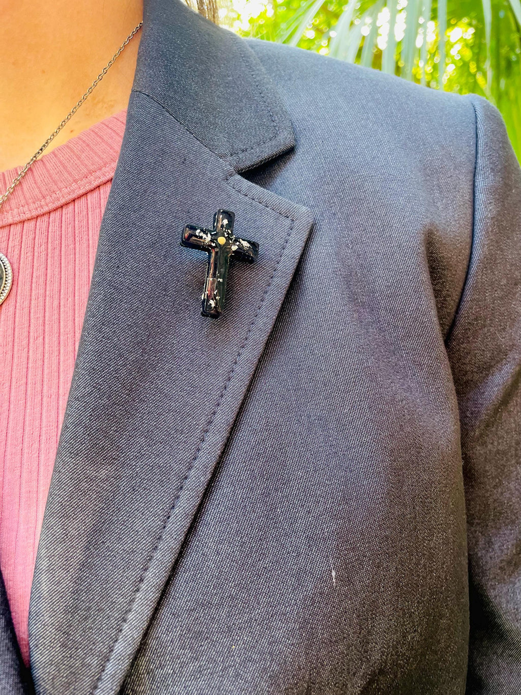 Black Cross Brooch for Men/Women: Mustard Seed Catholic Gift, 1.7 Inch