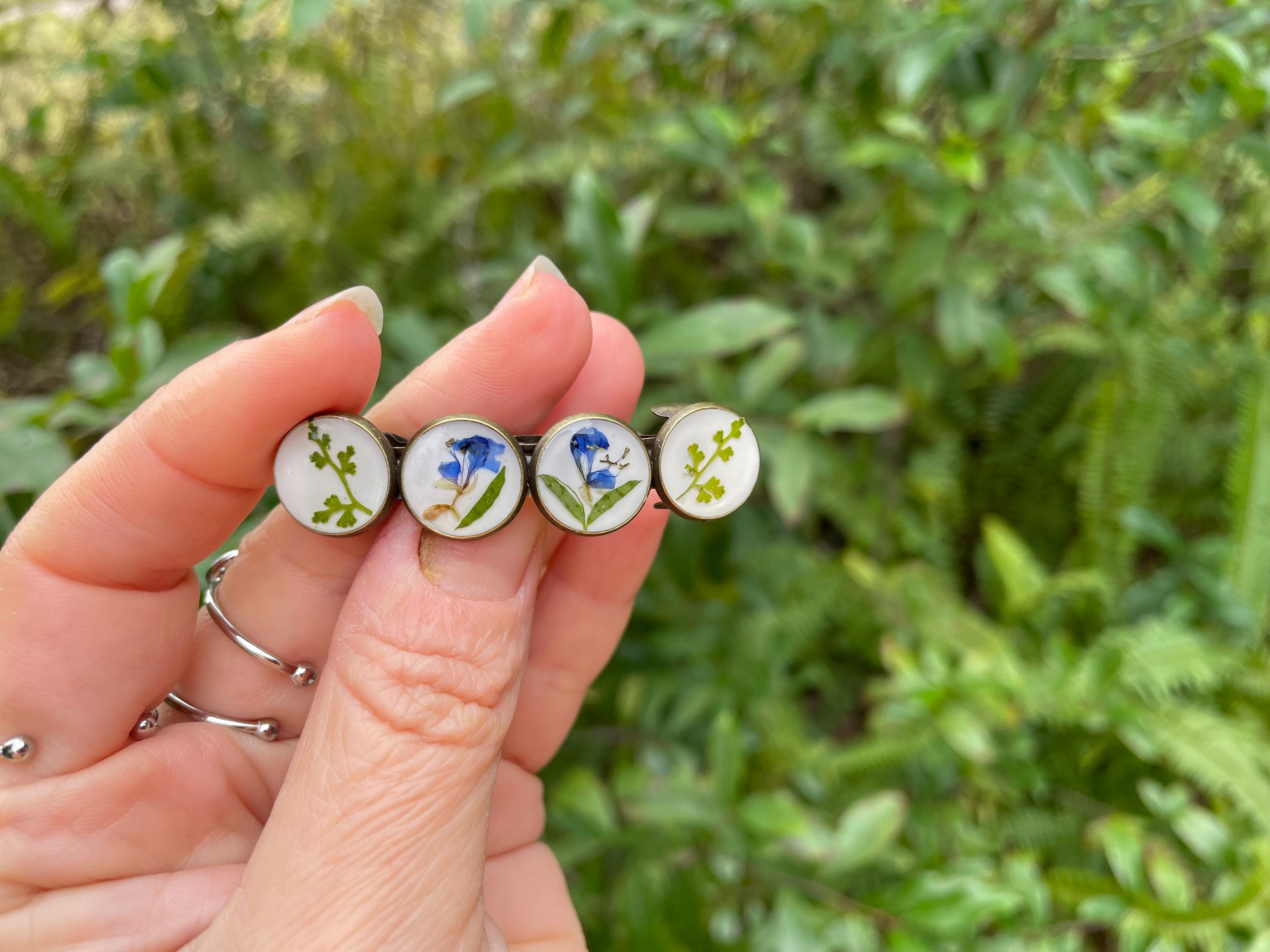 Blue and White Real Wildflower Barrette Hair Pin: handmade nature hair accessories