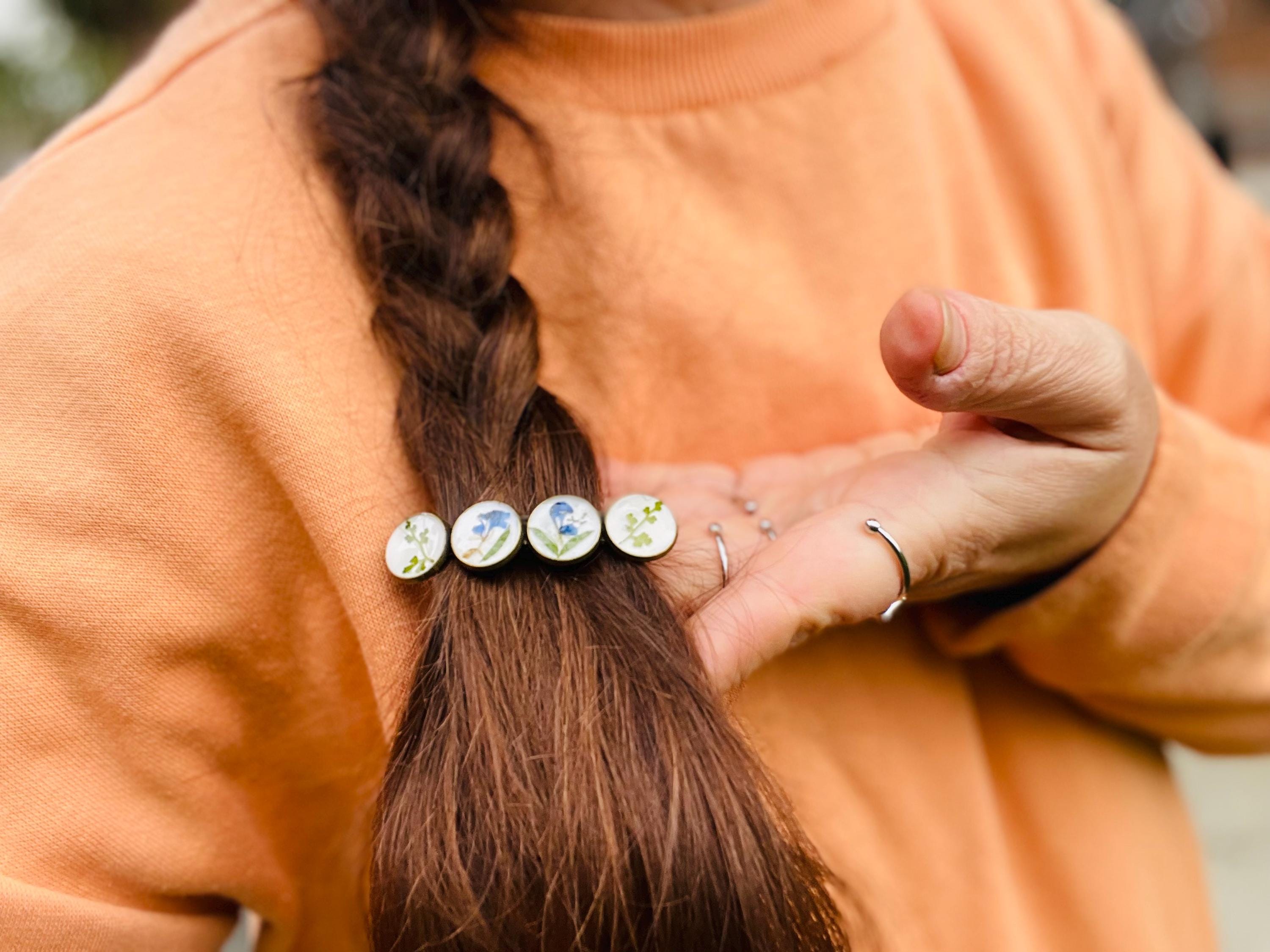 Blue and White Real Wildflower Barrette Hair Pin: handmade nature hair accessories