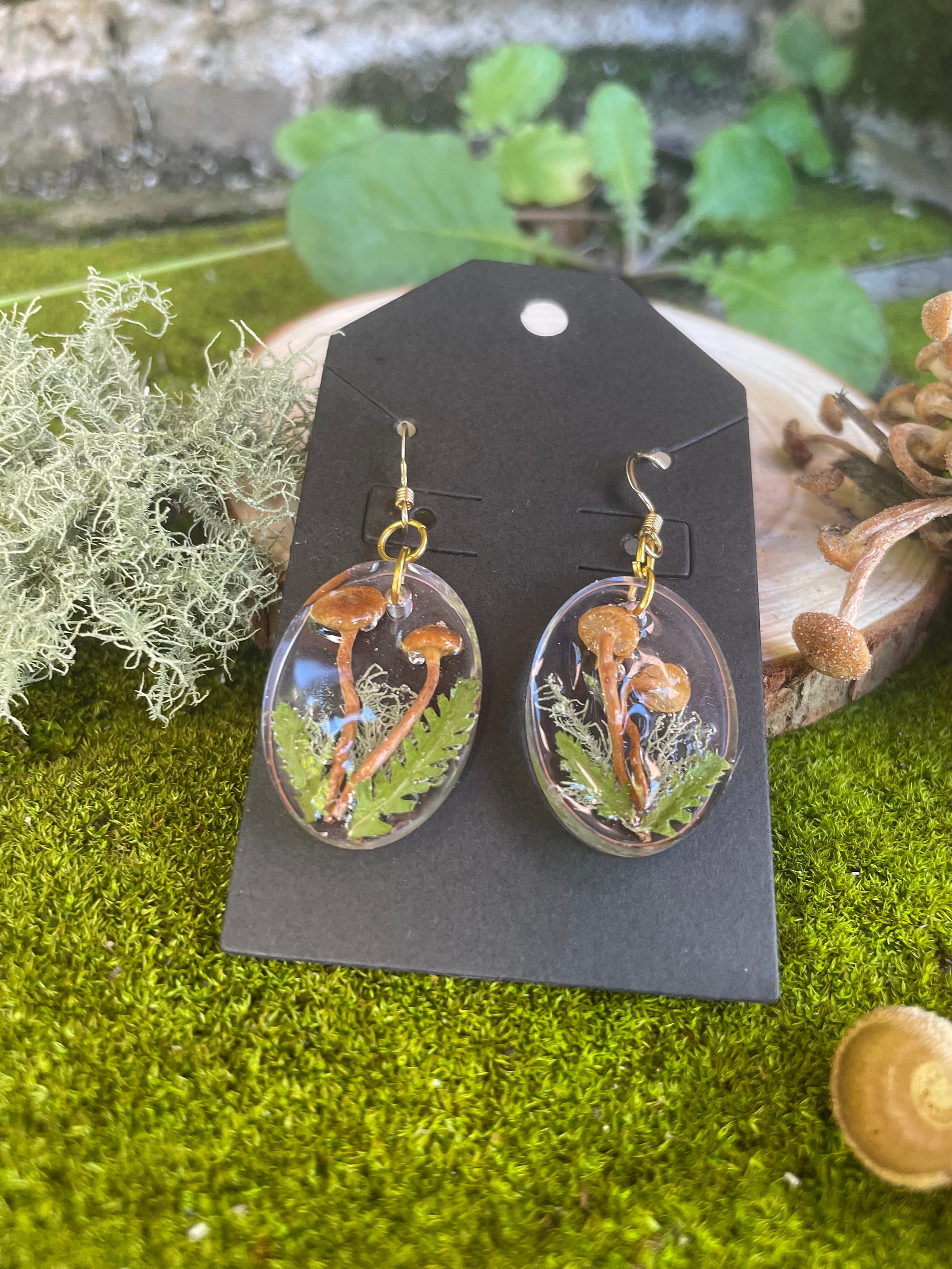 handmade gift for women Cute real Mushroom earrings mothers day gift from daughter dangle botanical earrings, cottagecore wedding jewelry