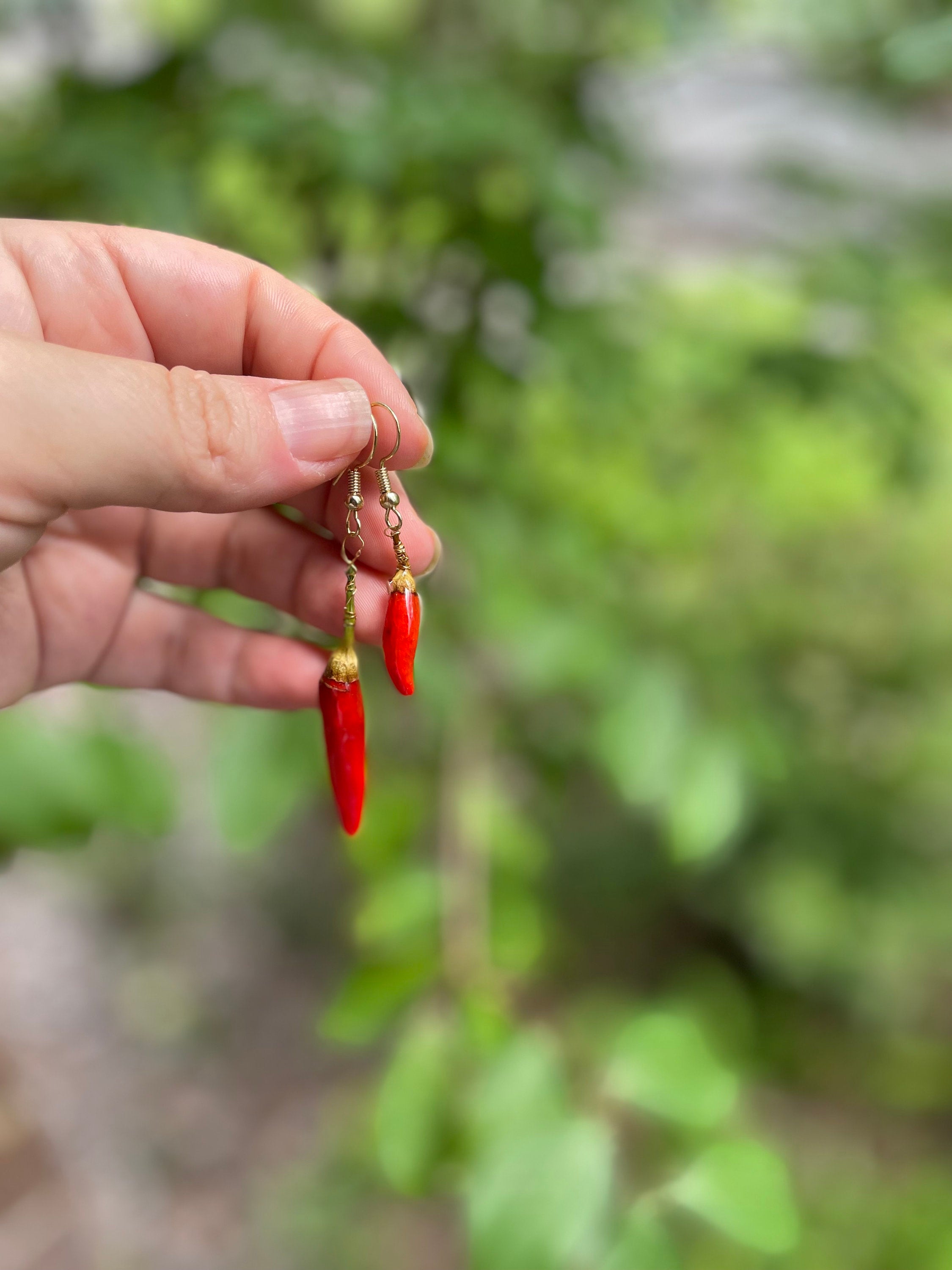 Real Dried Chili Pepper Resin Earrings: Funky Gothic Dangle Earrings