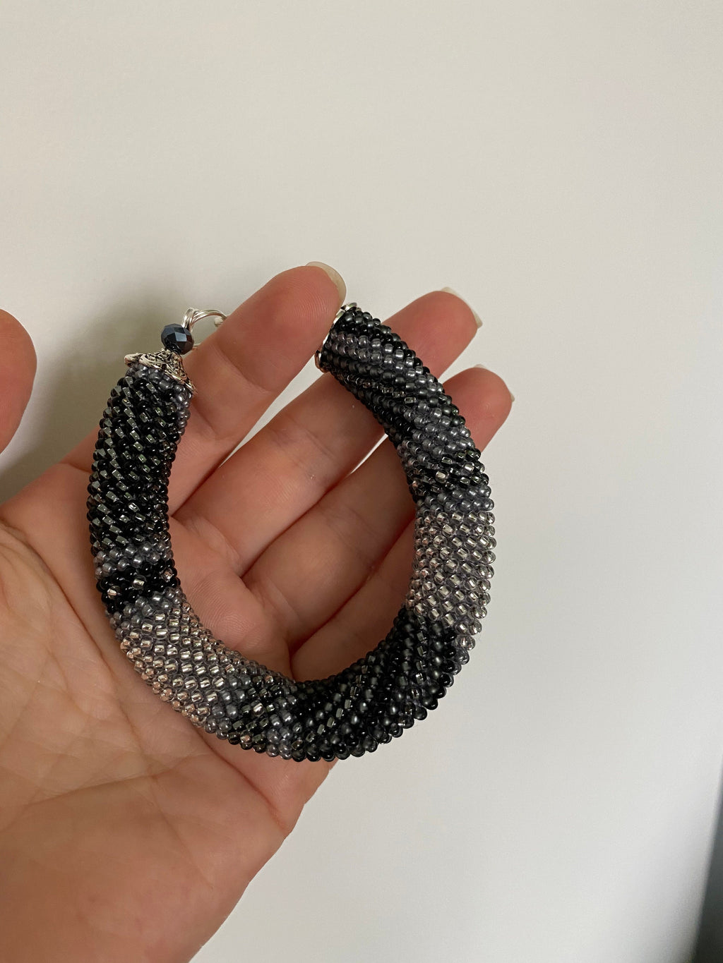 Silver bracelet Shades of Grey Patchwork Bracelet Grey Bracelet Stylish Beaded Bracelet For her Fashion Accessory Bead crochet Rope Bracelet