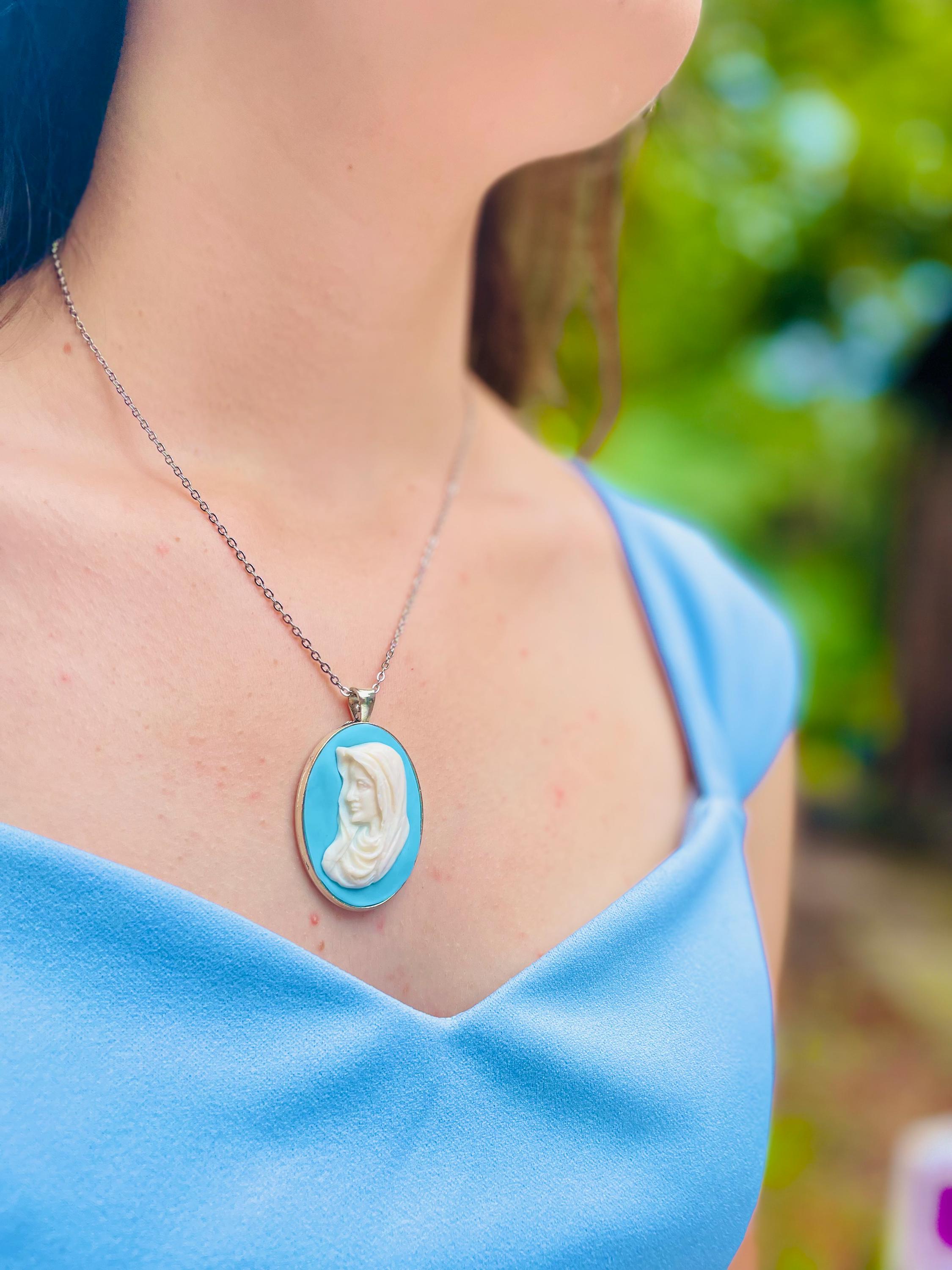Handmade Virgin Mary Cameo Necklace: Catholic Gift with Birthstone