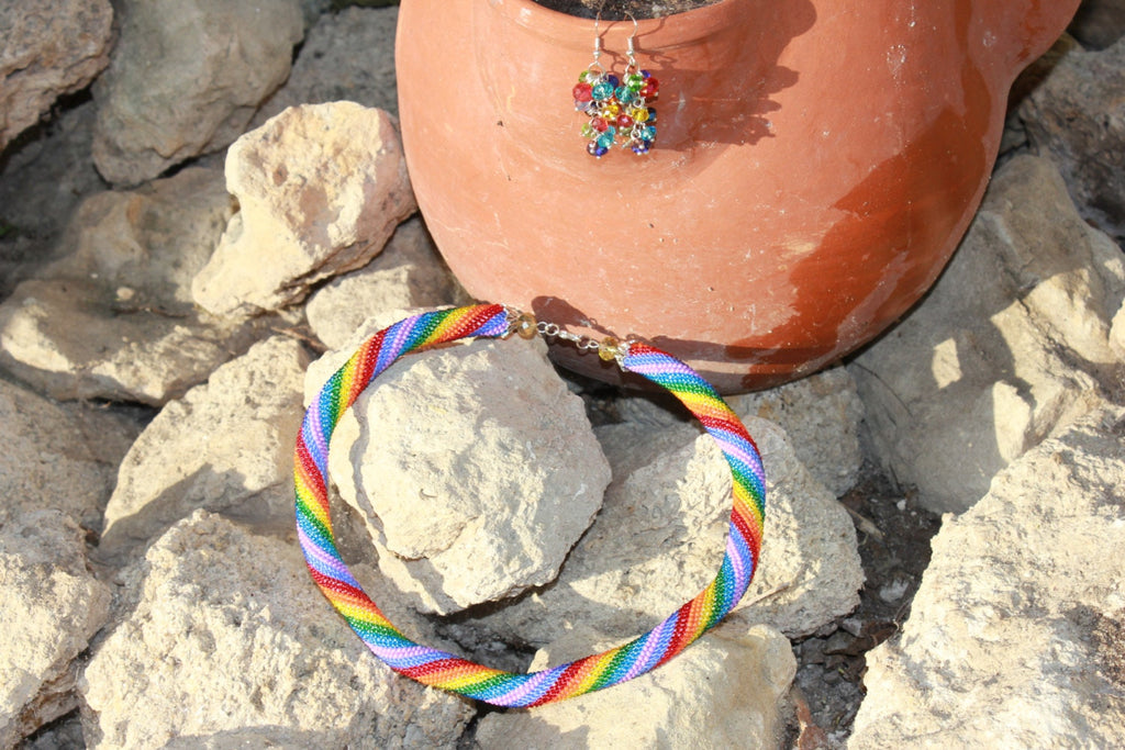 Colorful beaded choker necklace, striped rainbow necklace African boho chic necklace for girlfriend birthday sister lesbian jewelry crochet