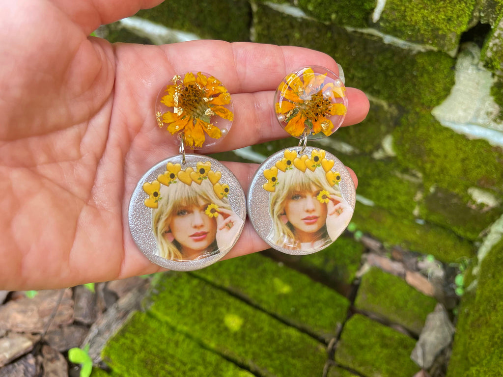 Taylor Swift Earrings: Real Sunflower August Birth Flower Jewelry