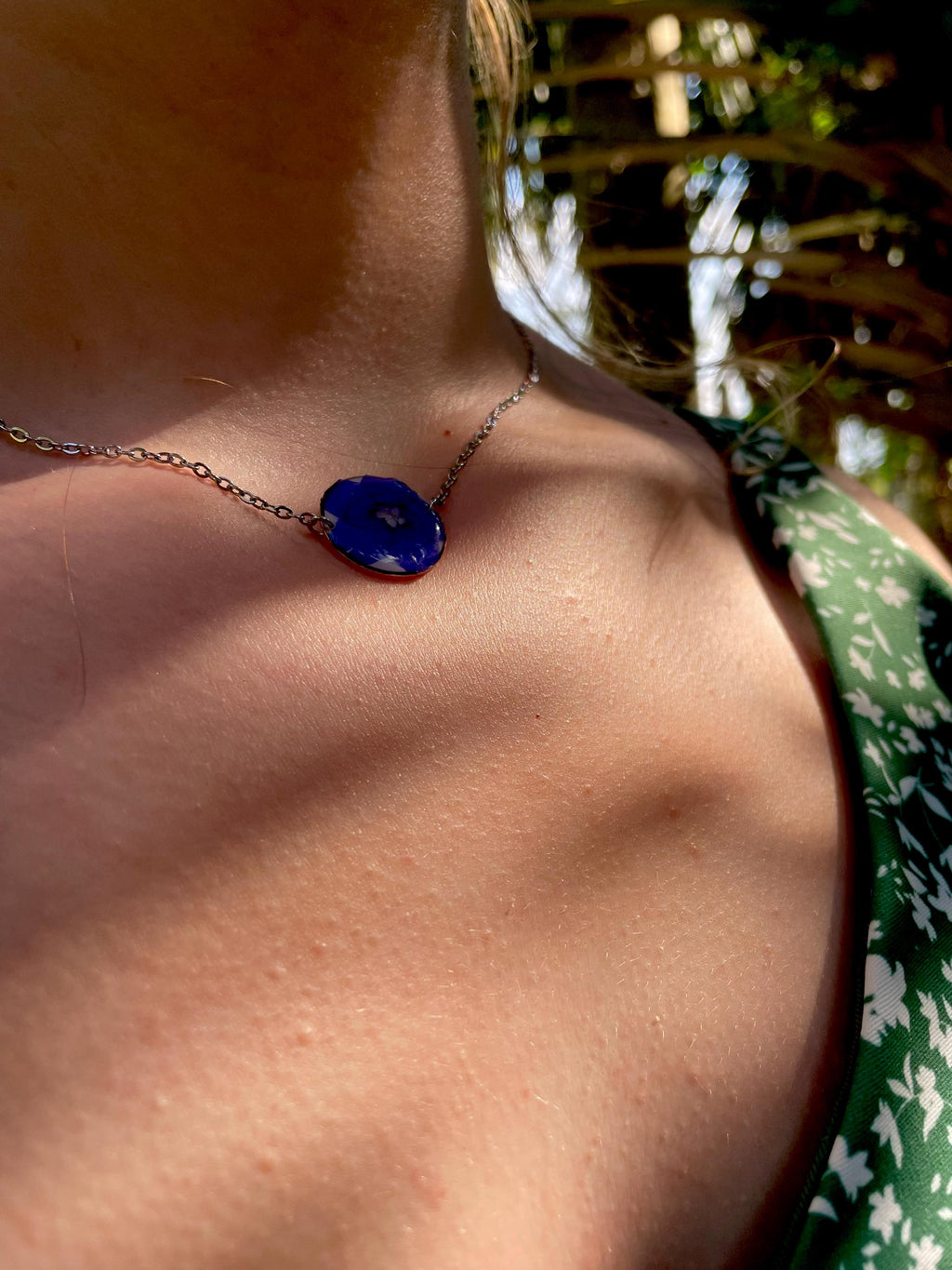 Dainty Forget-Me-Not Necklace: Real Flower Resin Jewelry, September Birth Month