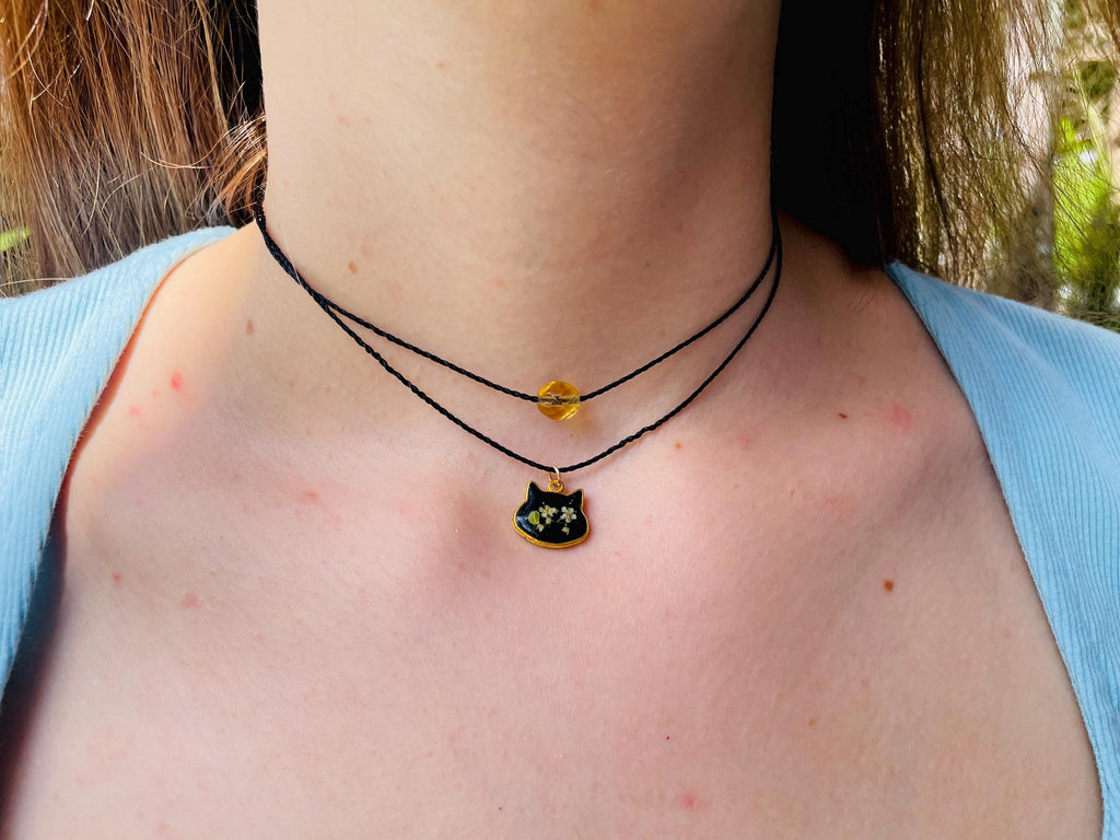 Custom Birth Flower Pearl Handmade Cord Choker: Real Sunflower Charm Necklace Personalized