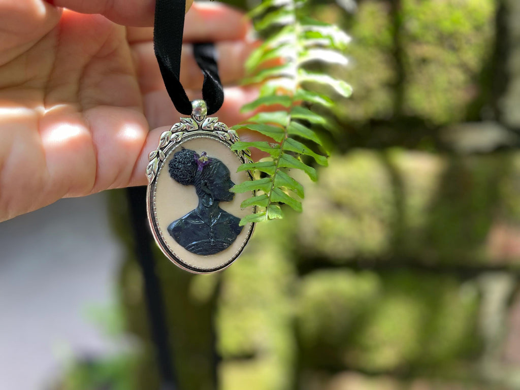 Handmade Cameo Necklace: African American Woman, Velvet Choker, Birthstone Option