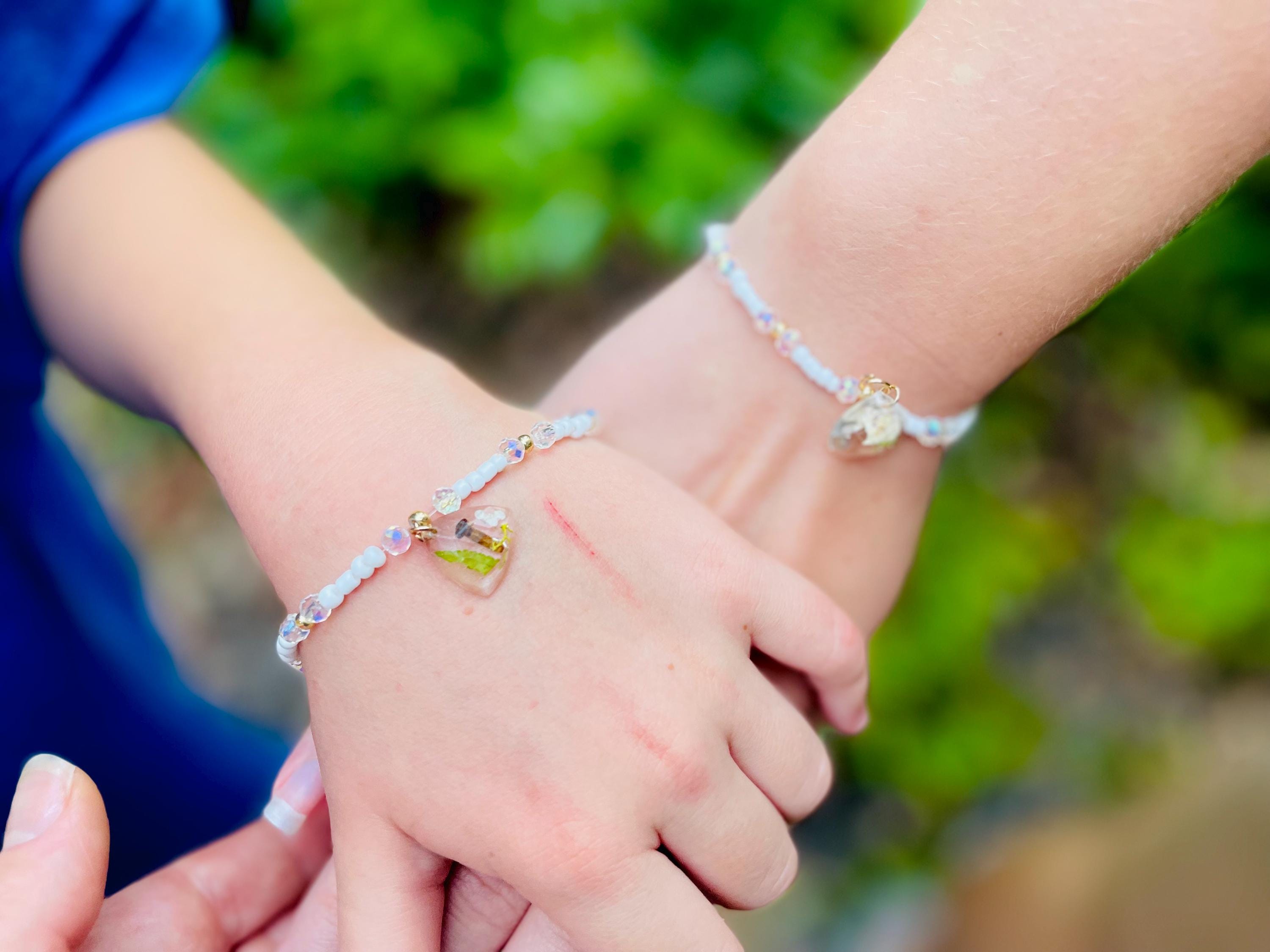Mother Daughter Matching Bracelets: Mustard Seed Charm, Customizable
