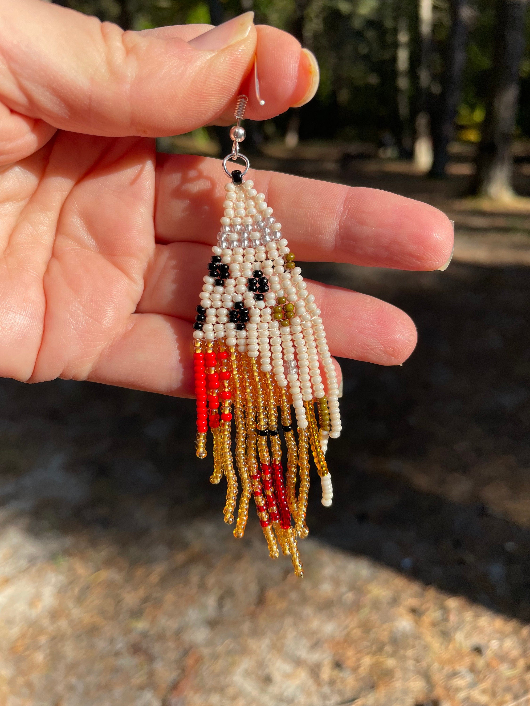 Autumn Fall long seed bead earrings, Abstract Beaded Fringe earrings, Bohemian Earrings, Handmade statement  Dangle earrings, Christmas gift