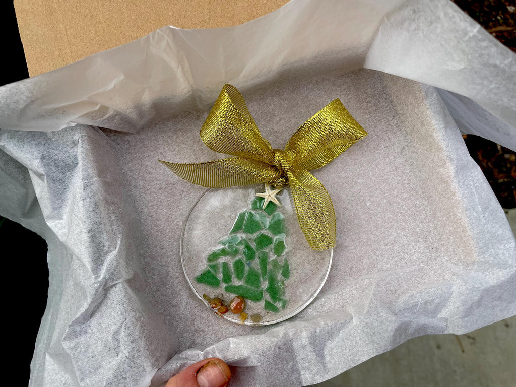 Starfish & Sea Glass Christmas Tree Suncatcher: Coastal Ornament Personalized Name