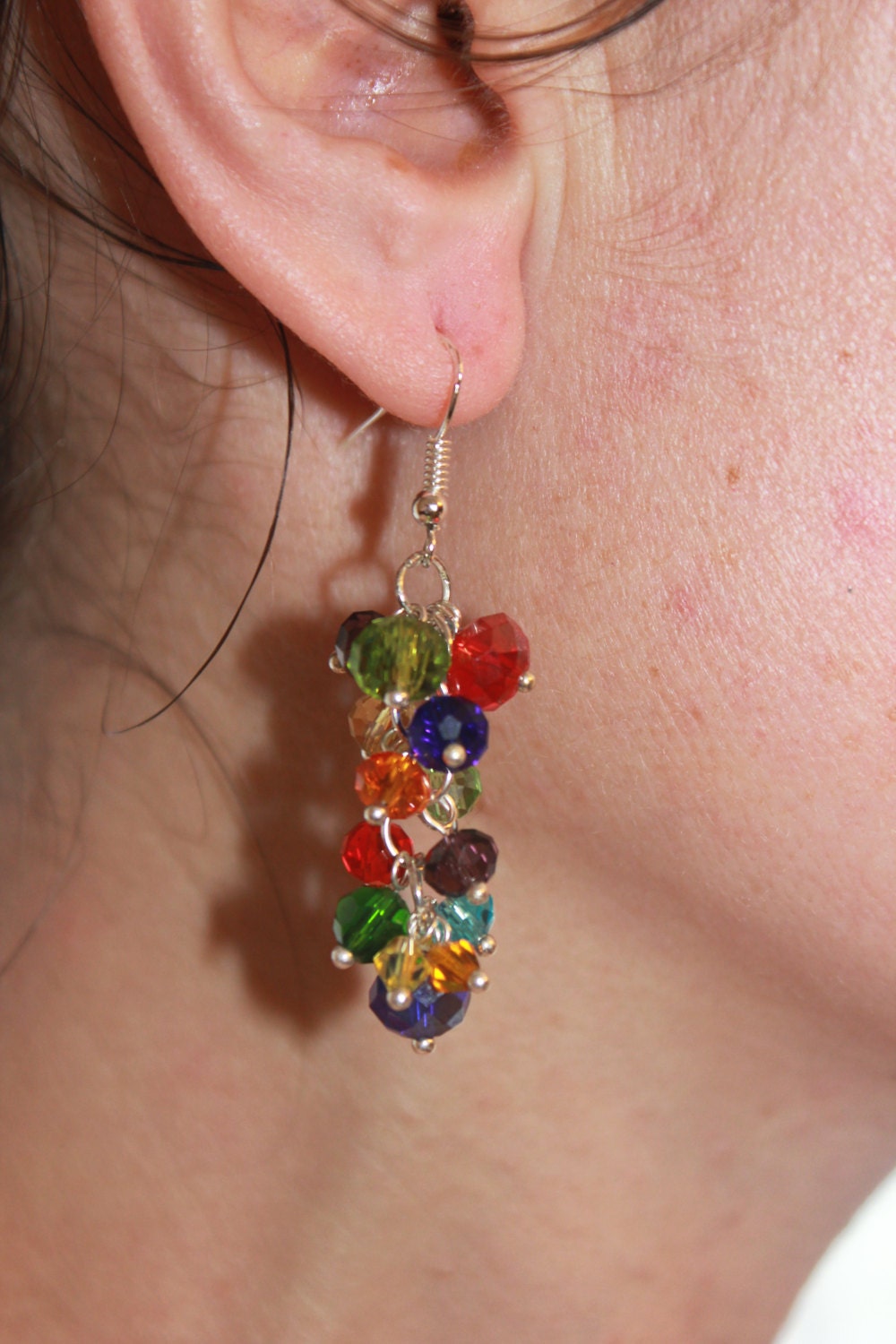 Rainbow Crystal Cluster Earrings: Multicolor Dangle Drop Earrings