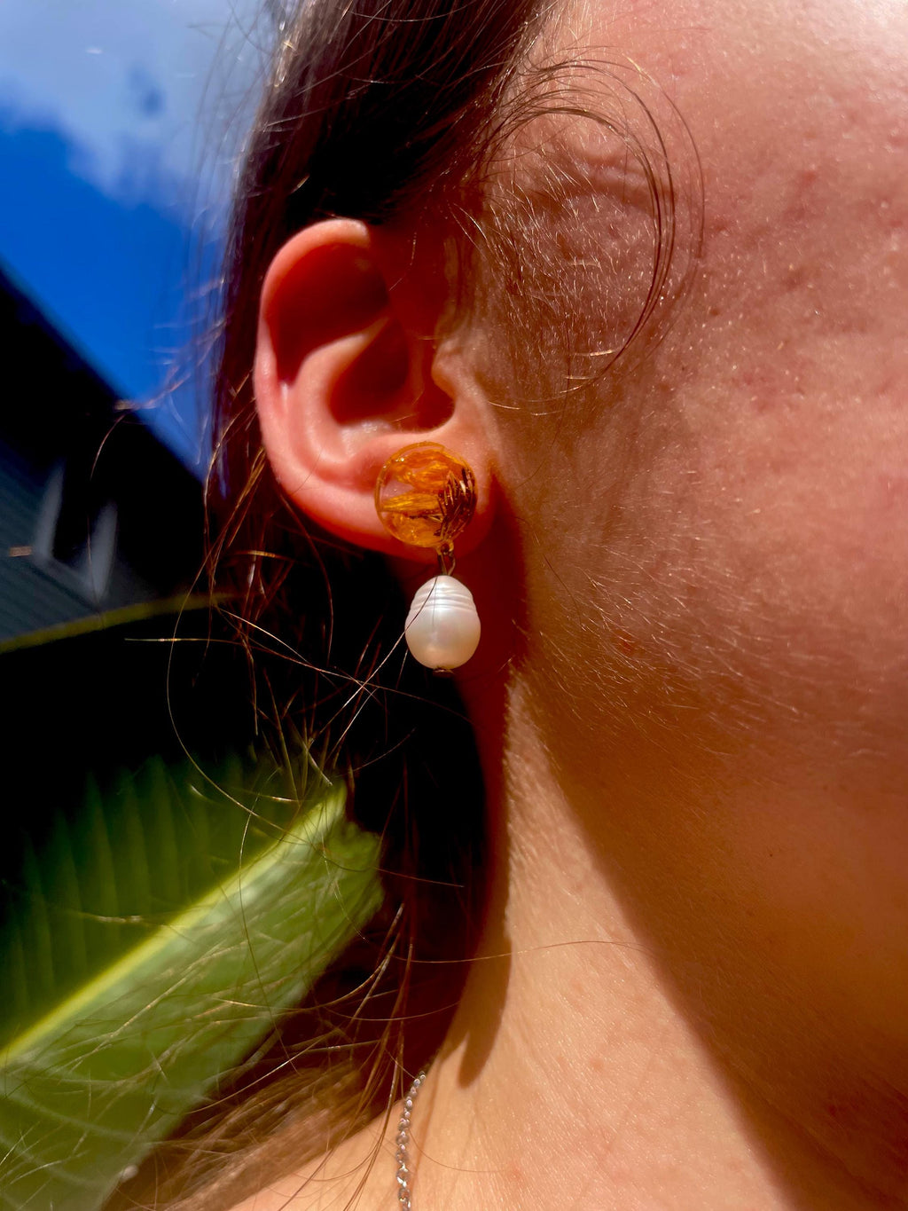 Baroque Pearl Sunflower Earrings Stud: August and July Birth Flower Jewelry