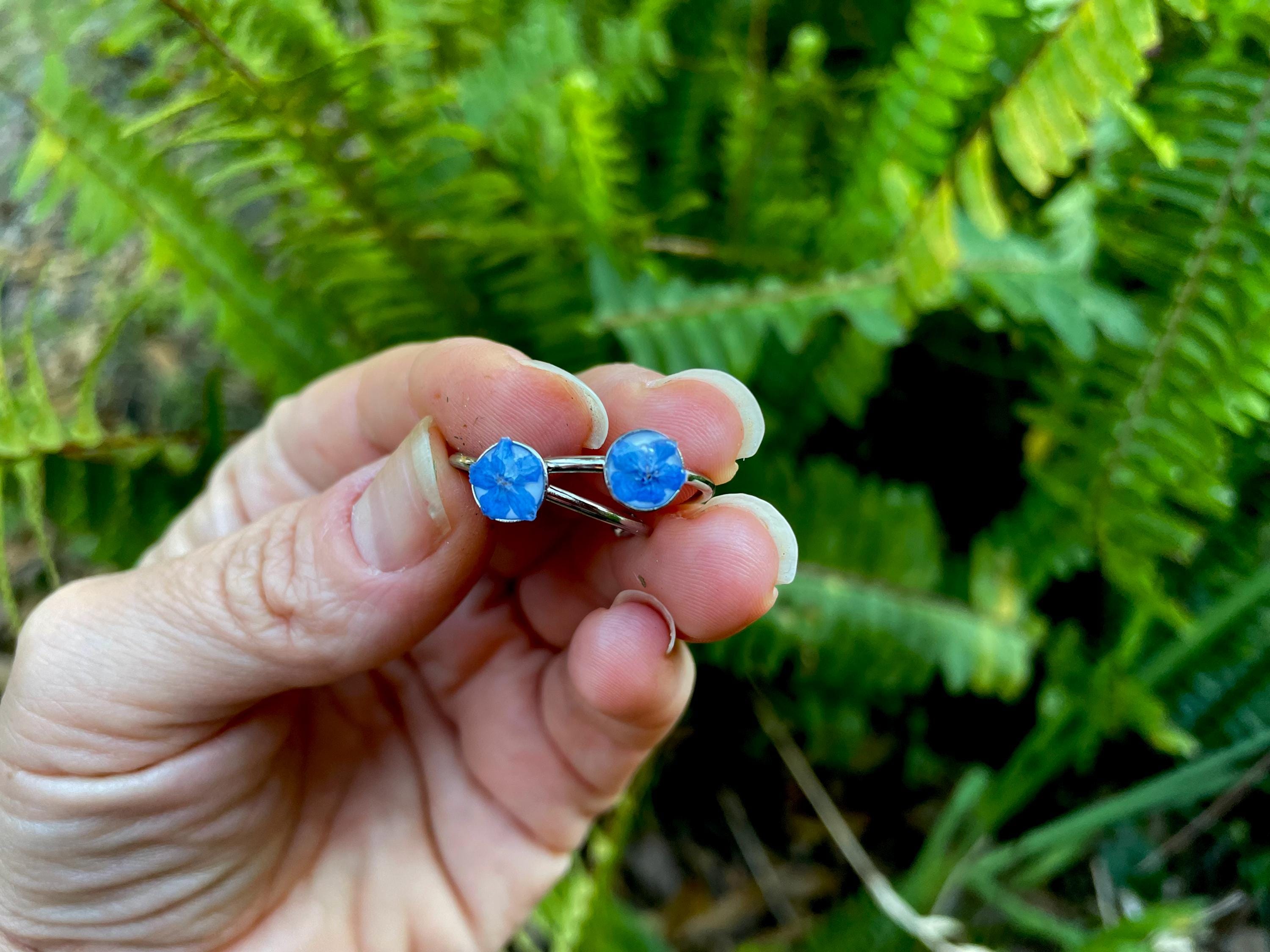 Forget Me Not Ring: Pressed Flower Resin Ring, Botanical Jewelry September Birth Month