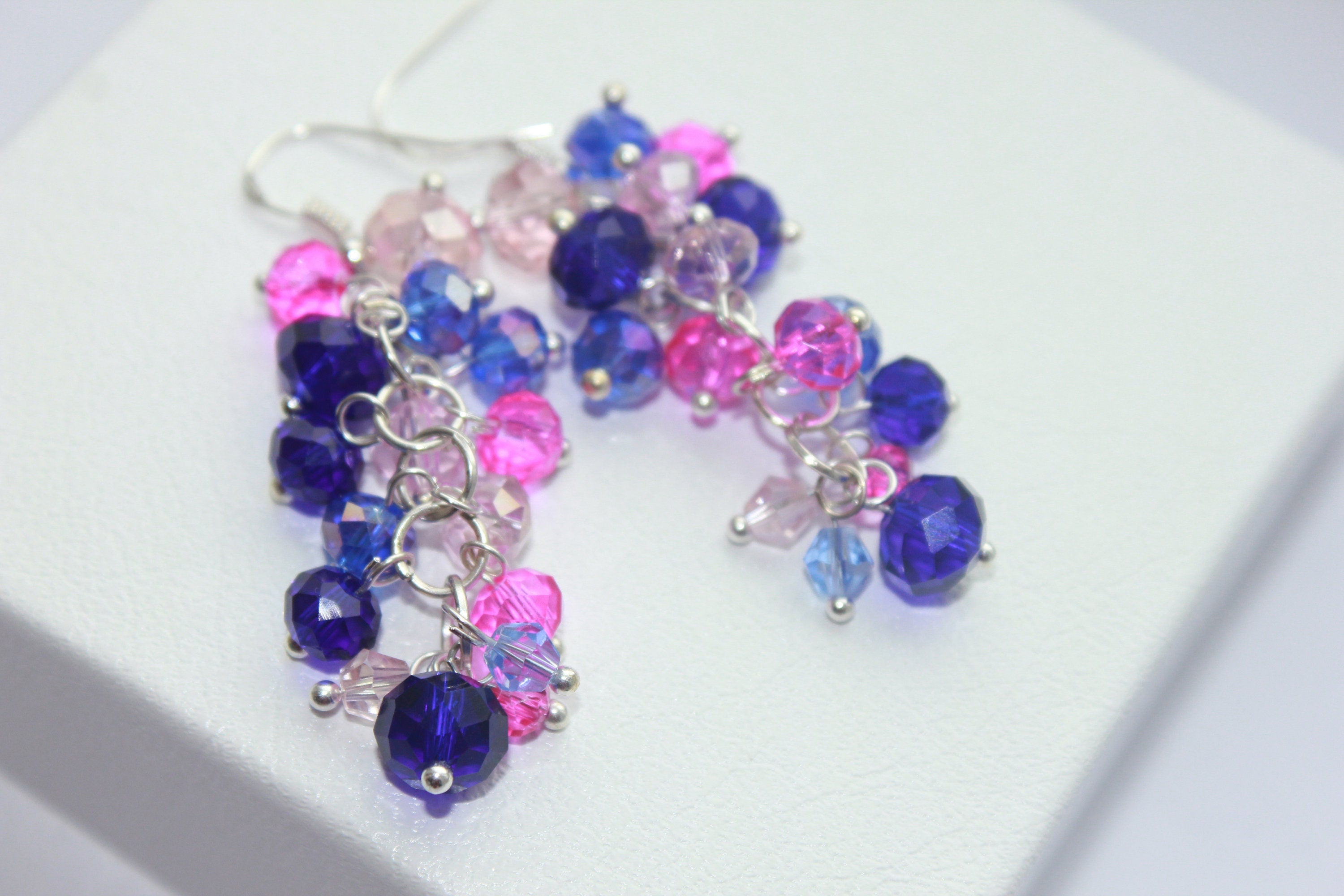 Rainbow Crystal Cluster Earrings: Multicolor Dangle Drop Earrings