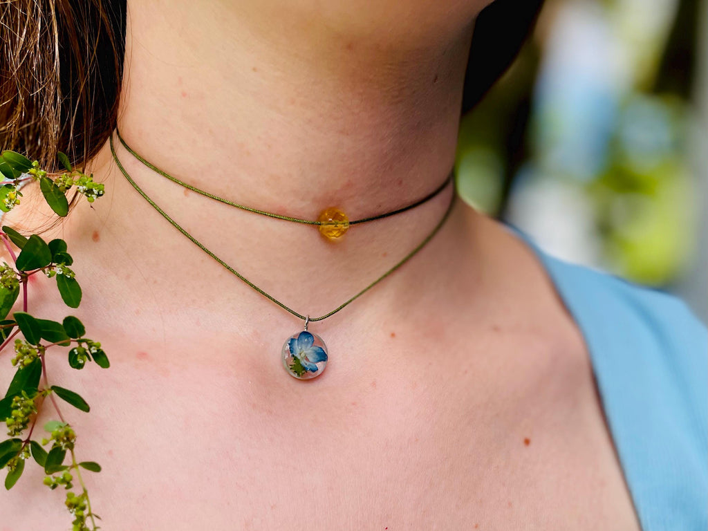 Custom Birth Flower Pearl Handmade Cord Choker: Real Sunflower Charm Necklace Personalized