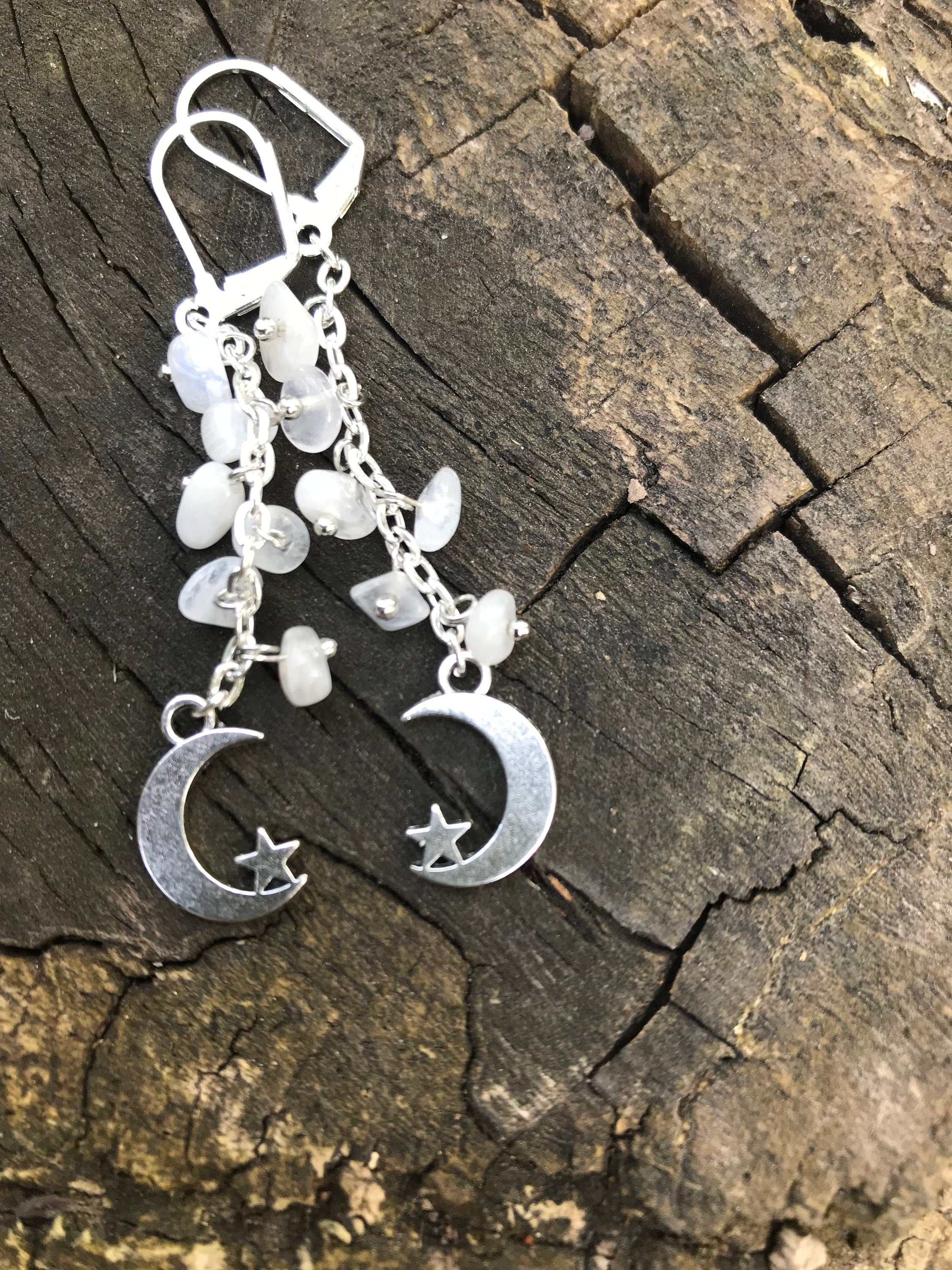 Acotar Moonstone celestial earrings silver Crescent Moon and Stars Moon Phase Jewelry birthstone gifts for her Birthstone Jewelry gifts mom