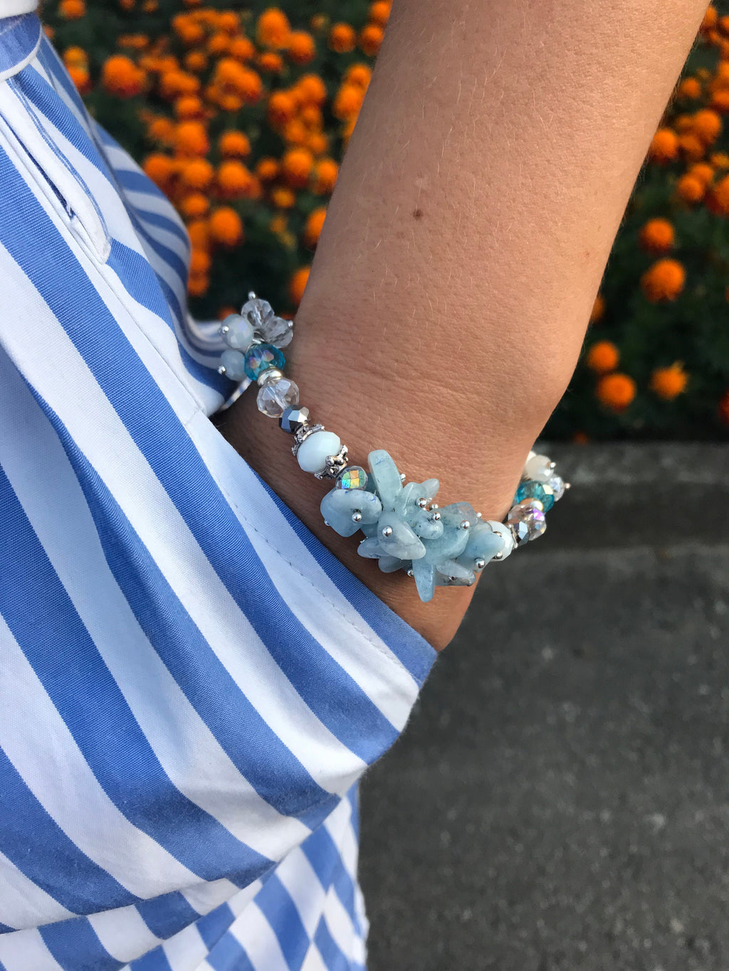 Aquamarine bracelet for bridesmaid, custom raw crystal bracelet best friend gift, Gemstone jewelry, personalized gifts for mom from daughter