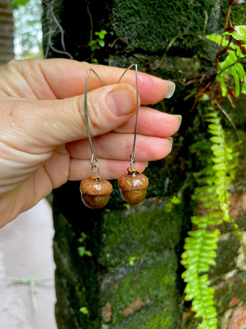 Real Acorn Threader Earrings: Rustic Fall Woodland Jewelry