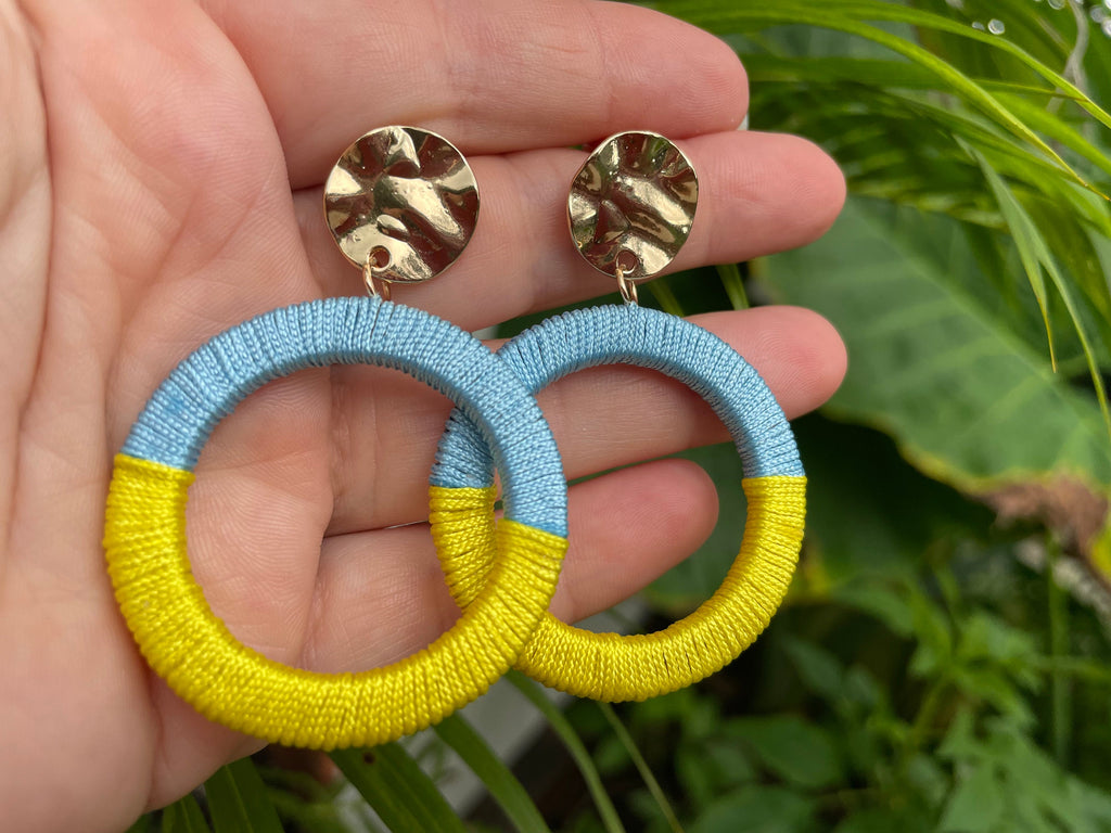 Blue and yellow Ukraine flag earrings, hoop earrings, ball earrings, Ukrainian earrings, Ukraine Jewelry, Ukraine gift, Ukraine seller