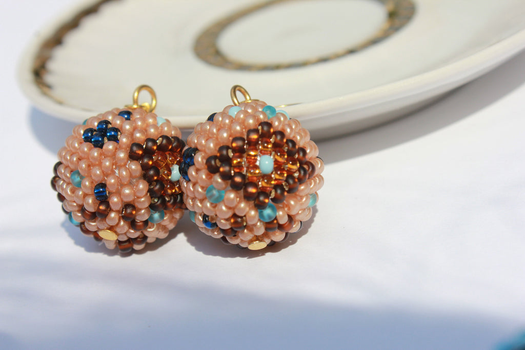 Teacher appreciation gift brown and blue Crocheted geometric bracelets for women, Mothers Day gift idea for wife, Seed Bead bangle Beadwork