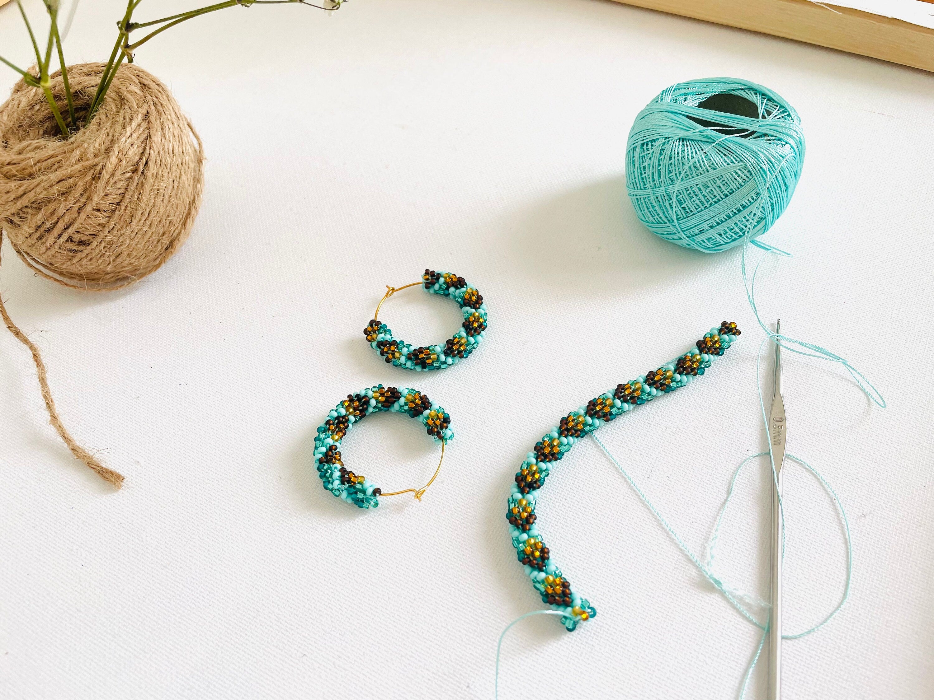 Beaded hoop earrings for her, Turquoise hoop earrings 1.2", Native Americans seed bead earrings, western bridesmaid gifts, Ethnic earrings