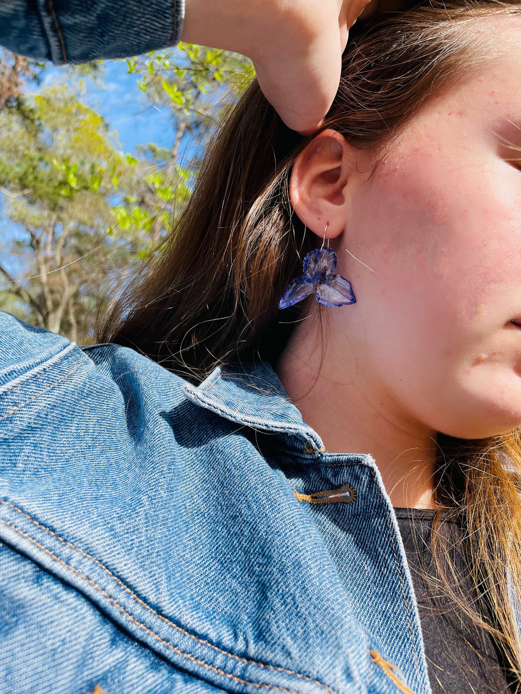 Real Iris Flower Earrings: February Birth Flower, Sterling Silver