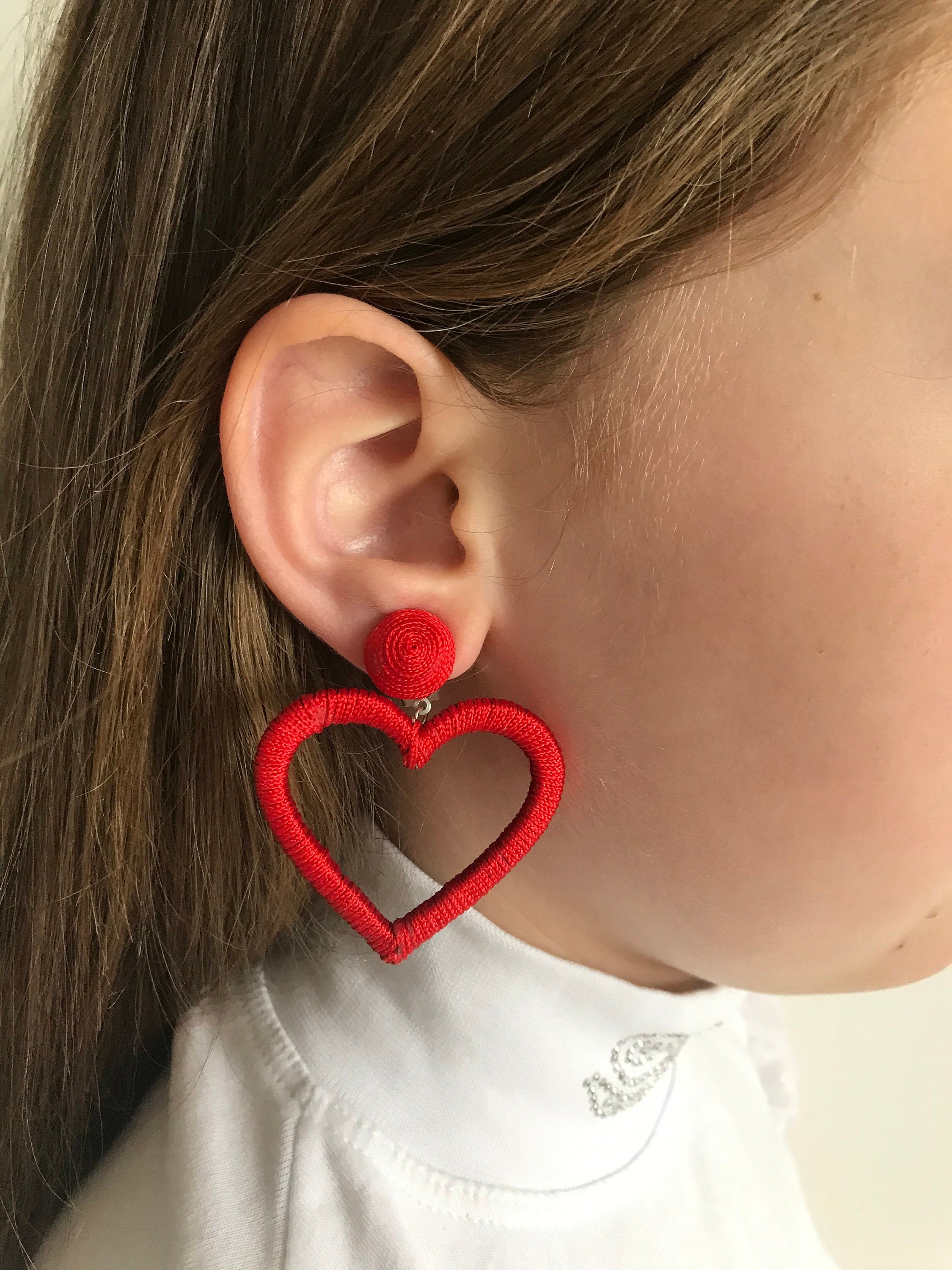 Mothers Day gift Heart earrings cricut Red black pink heart clip on Cute Valentine Earrings handmade Oversized drop dangle Love earrings