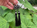 Handmade Black and Silver/Gold Swarovski Crystal Silk Tassel Chandelier Earrings for Women 3-6 inch Long Custom Tassel Color