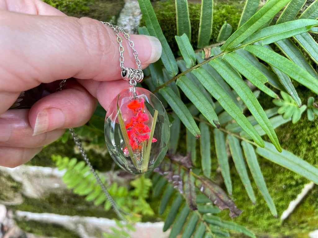Gladiolus Birth Flower Necklace: Pressed Flower Resin Pendant, August Birthday