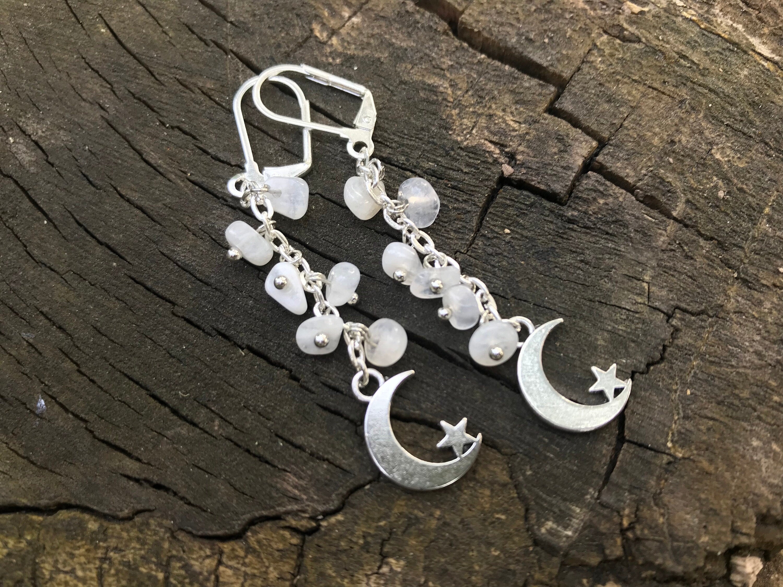 Acotar Moonstone celestial earrings silver Crescent Moon and Stars Moon Phase Jewelry birthstone gifts for her Birthstone Jewelry gifts mom