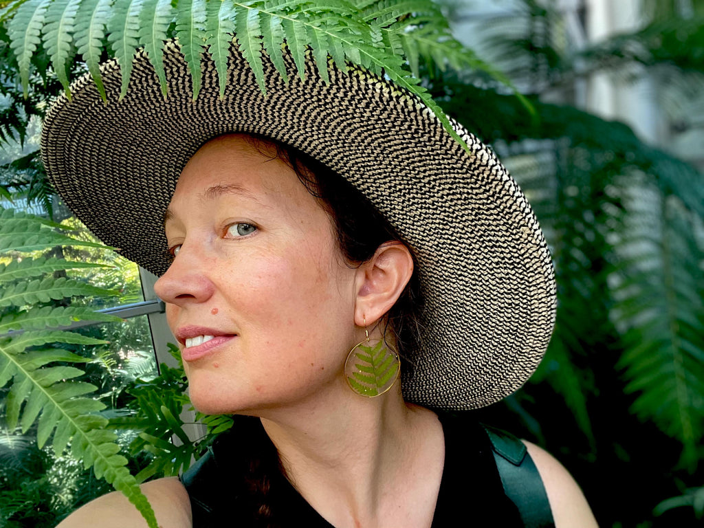 Real Fern Earrings: 14K Gold Boho Green Botanical Dangle Earrings