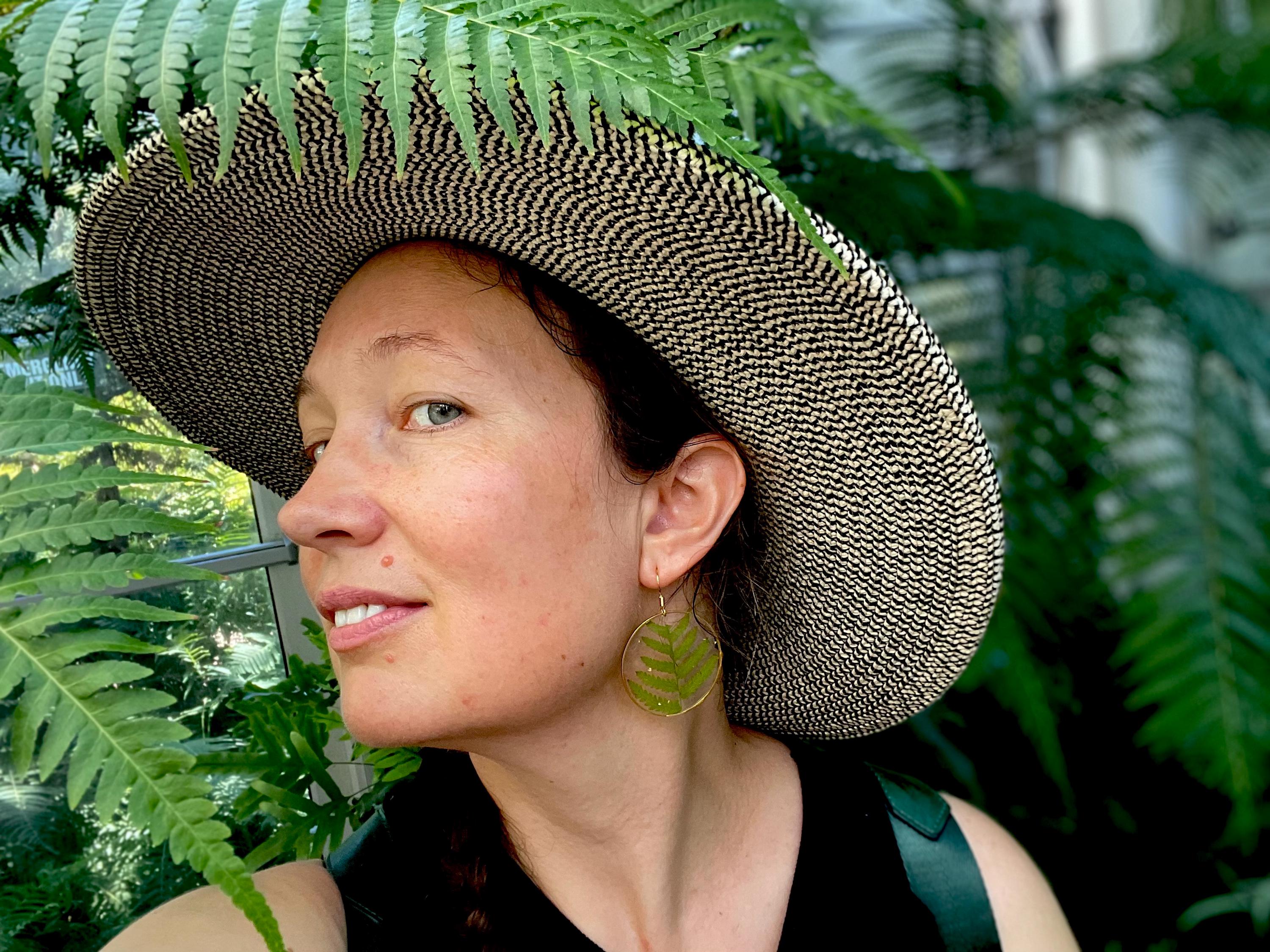 Real Fern Earrings: 14K Gold Boho Green Botanical Dangle Earrings