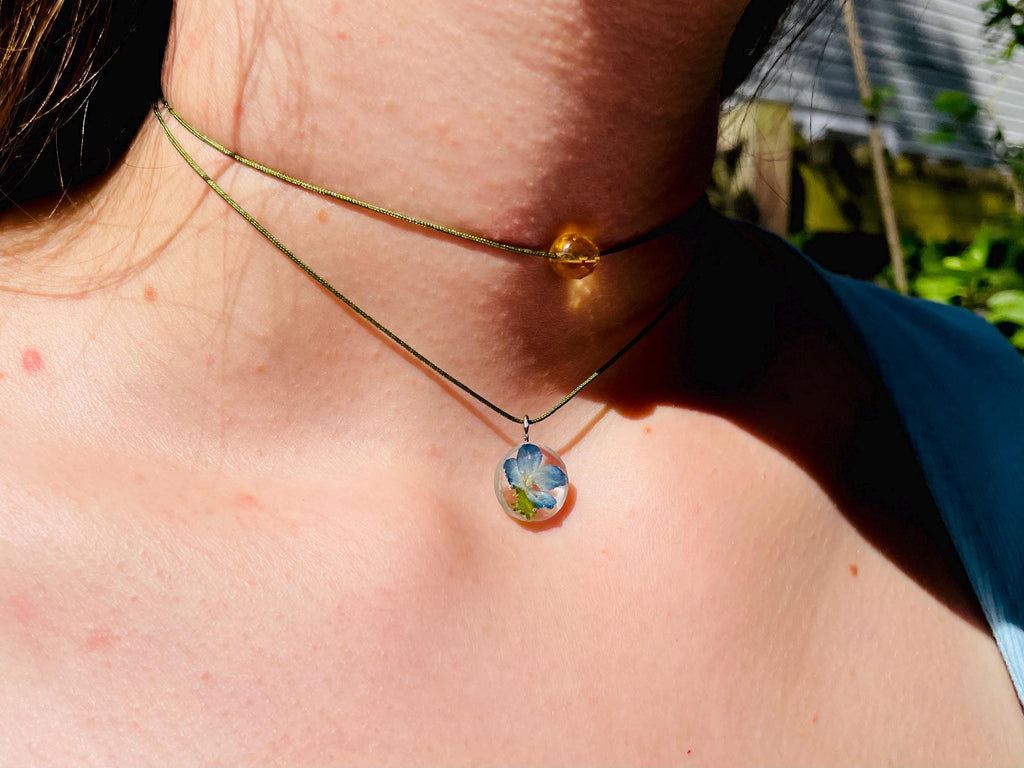 Custom Birth Flower Pearl Handmade Cord Choker: Real Sunflower Charm Necklace Personalized