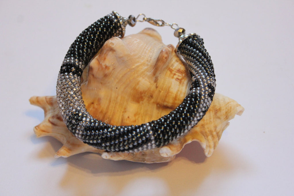 Silver bracelet Shades of Grey Patchwork Bracelet Grey Bracelet Stylish Beaded Bracelet For her Fashion Accessory Bead crochet Rope Bracelet