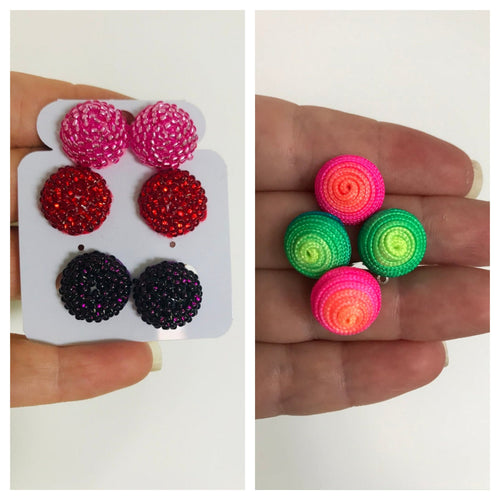 12mm rainbow silk wrapped Earring Set of 3 pairs, simple bead post earrings, small stud earrings Earring Gift Set, bachelorette party favors