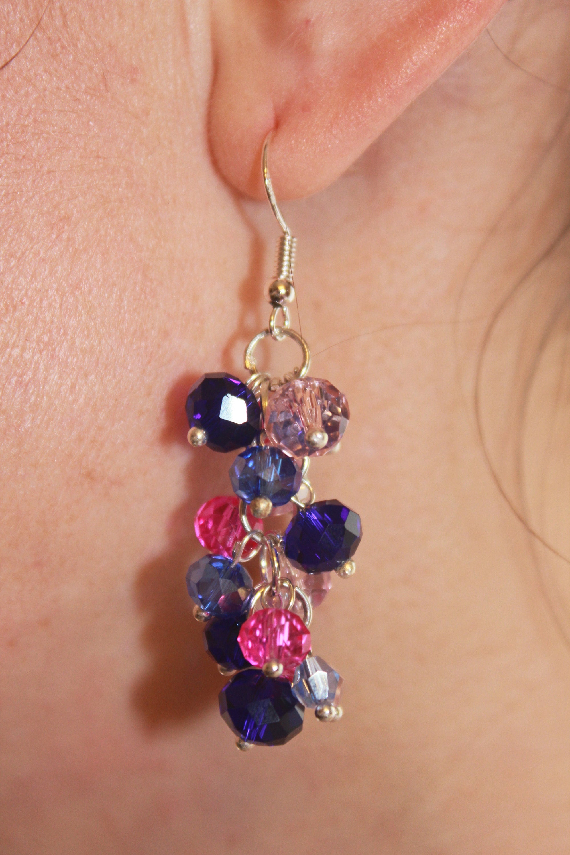 Handmade Rainbow Crystal Cluster Earrings: Colorful Dangle Jewelry