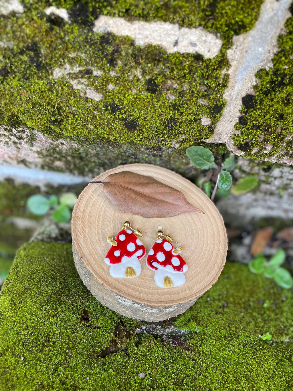 Handmade Mushroom House Earrings: Polymer Clay Whimsical Jewelry