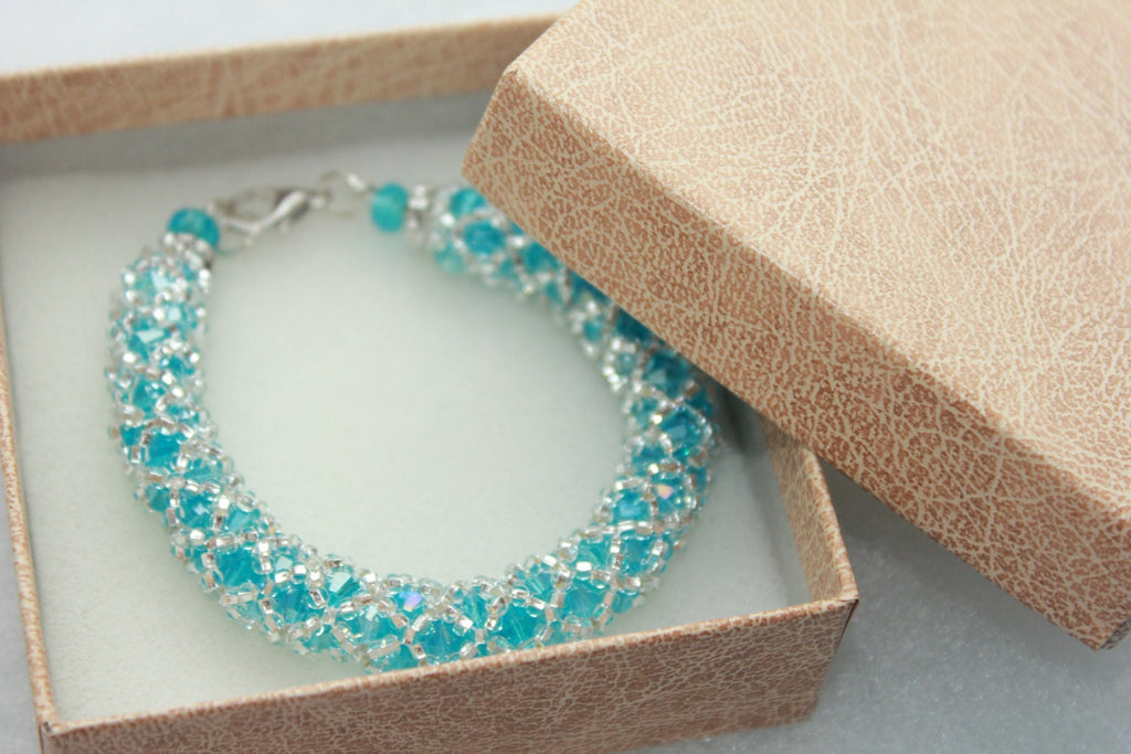 Sky blue Swarovski crystal bracelet birthday gift Christmas holiday gift for wife Girlfriend handmade beaded bangle for bride bridesmaids