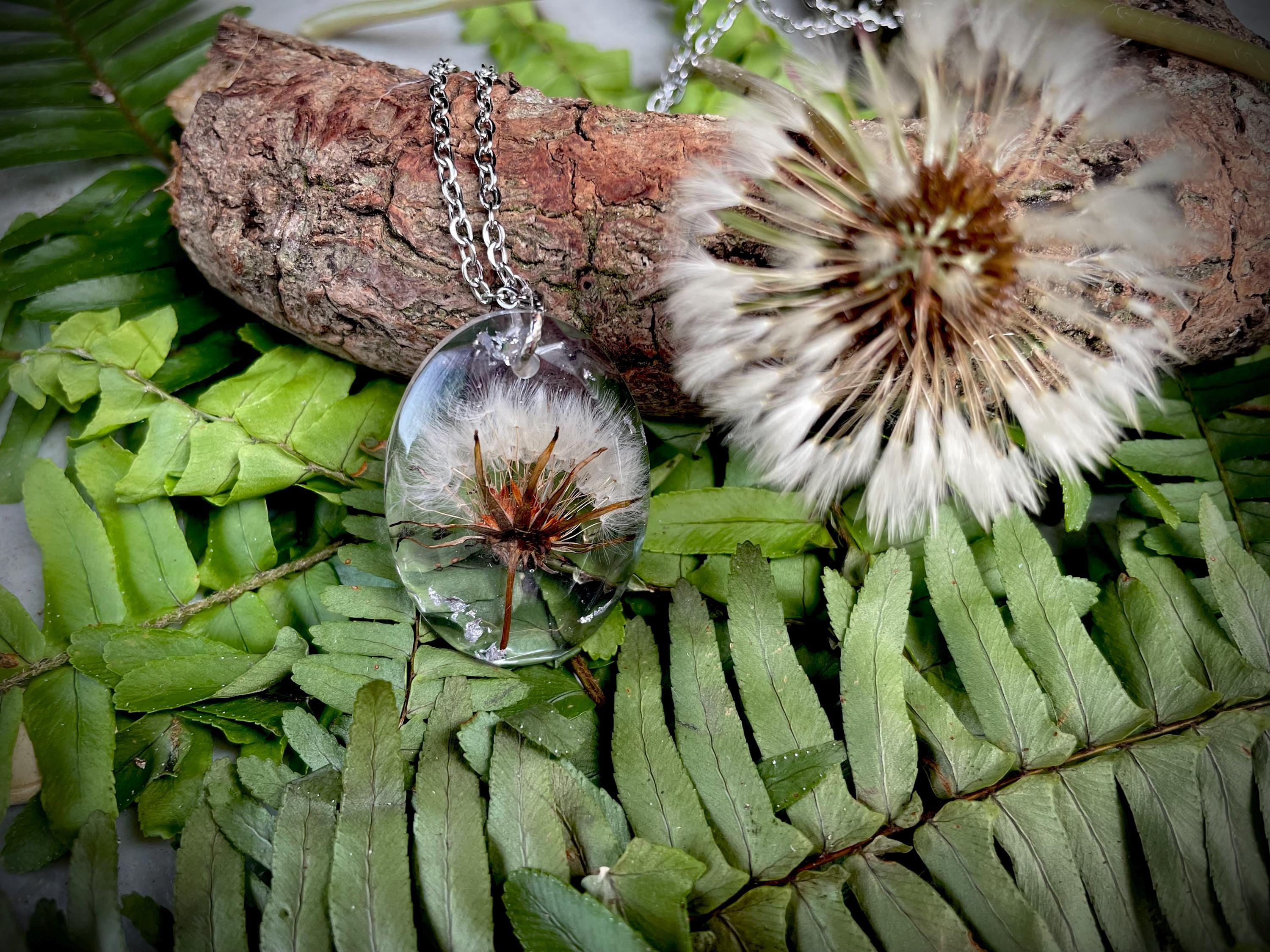 Custom Birthstone Dandelion Necklace: Resin Boho March Birth Month Flower Jewelry